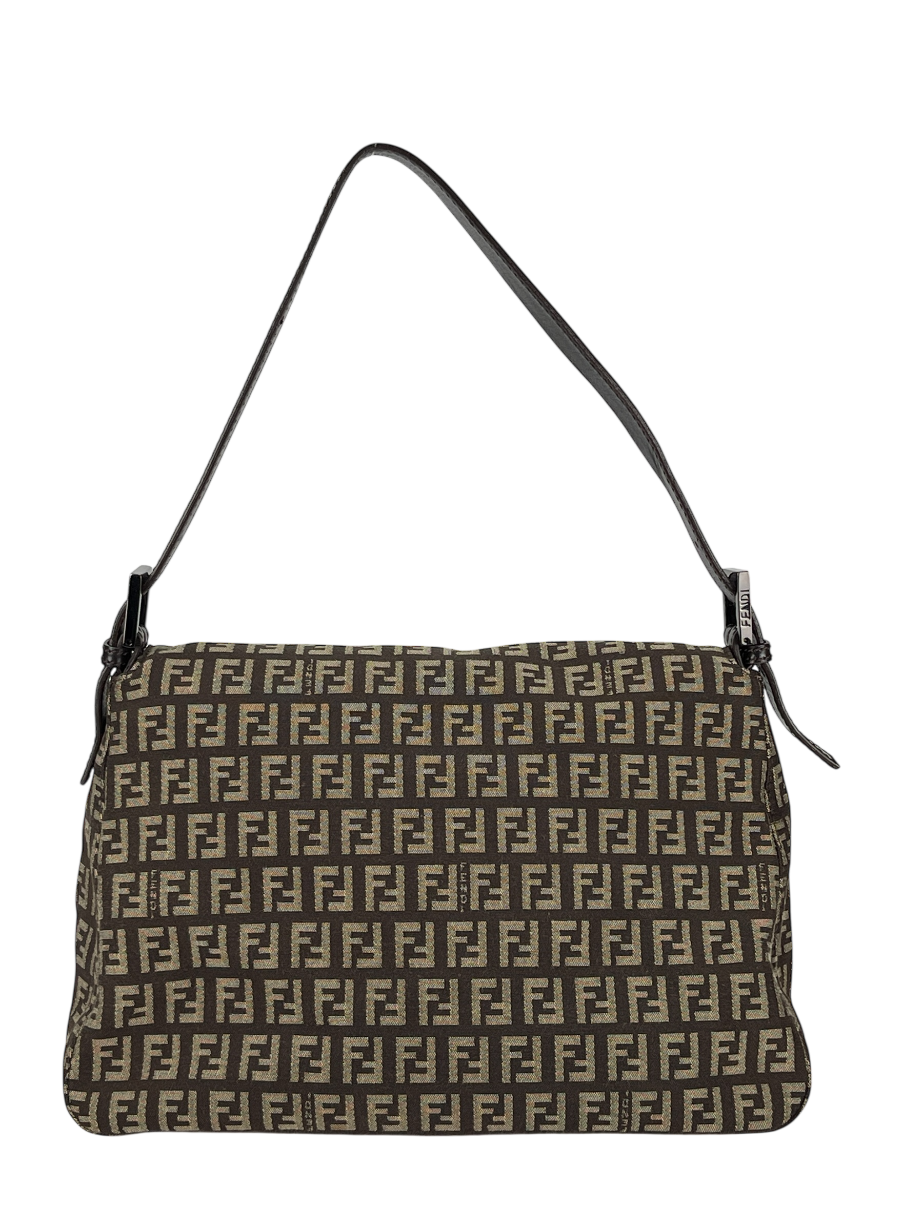 FENDI - Brown Canvas Zucca Mamma Baguette Handbag Silver Hardware