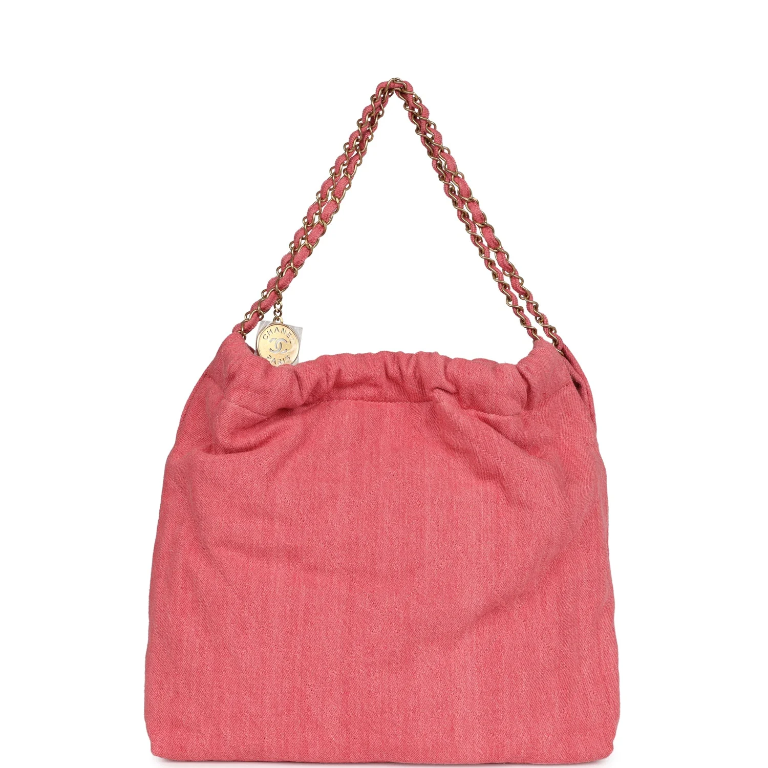 Chanel Small 22 Bag Light Red Washed Denim Gold Hardware