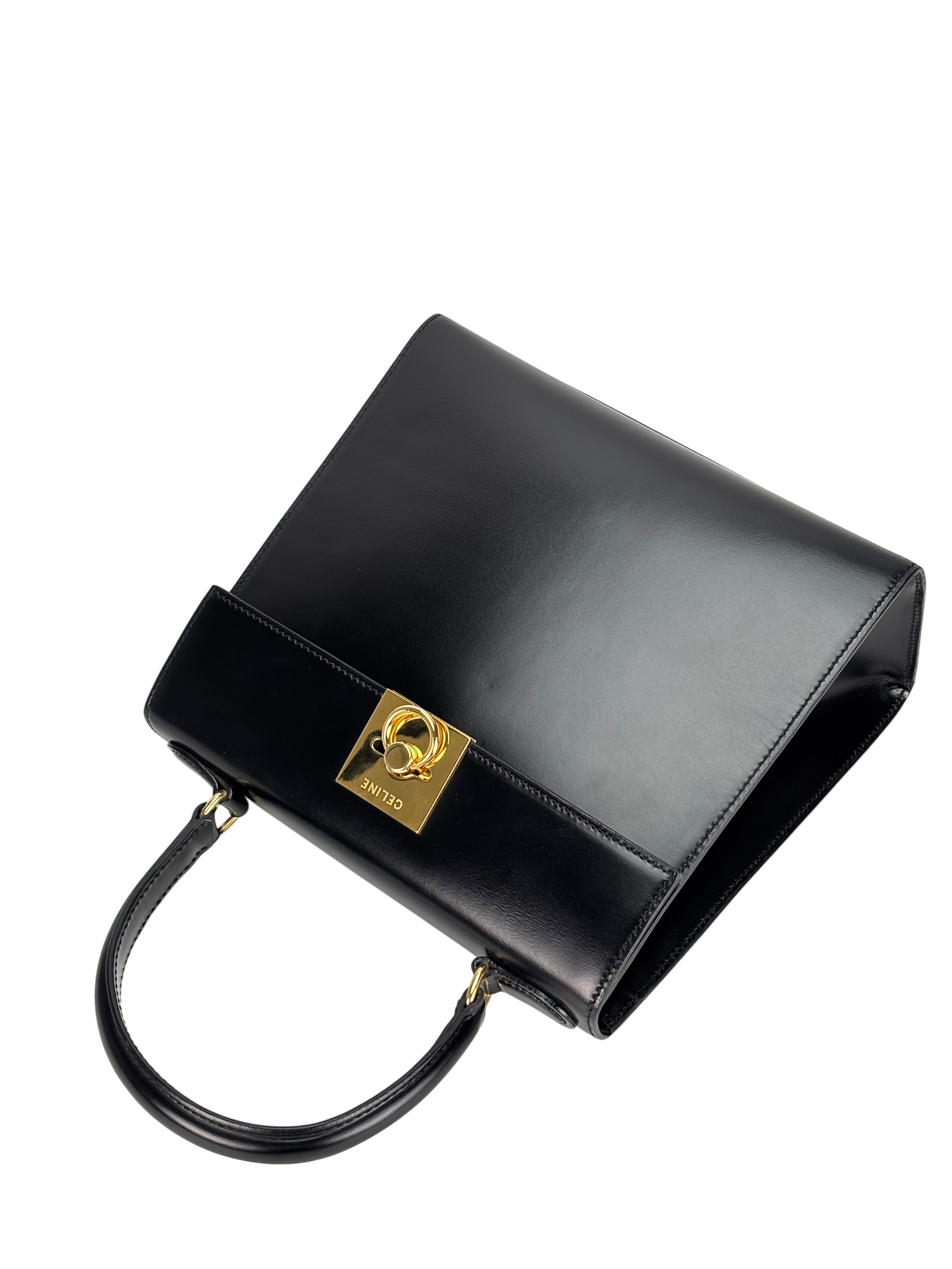 CELINE - Black Leather Kelly 2Way Bag Gold Hardware