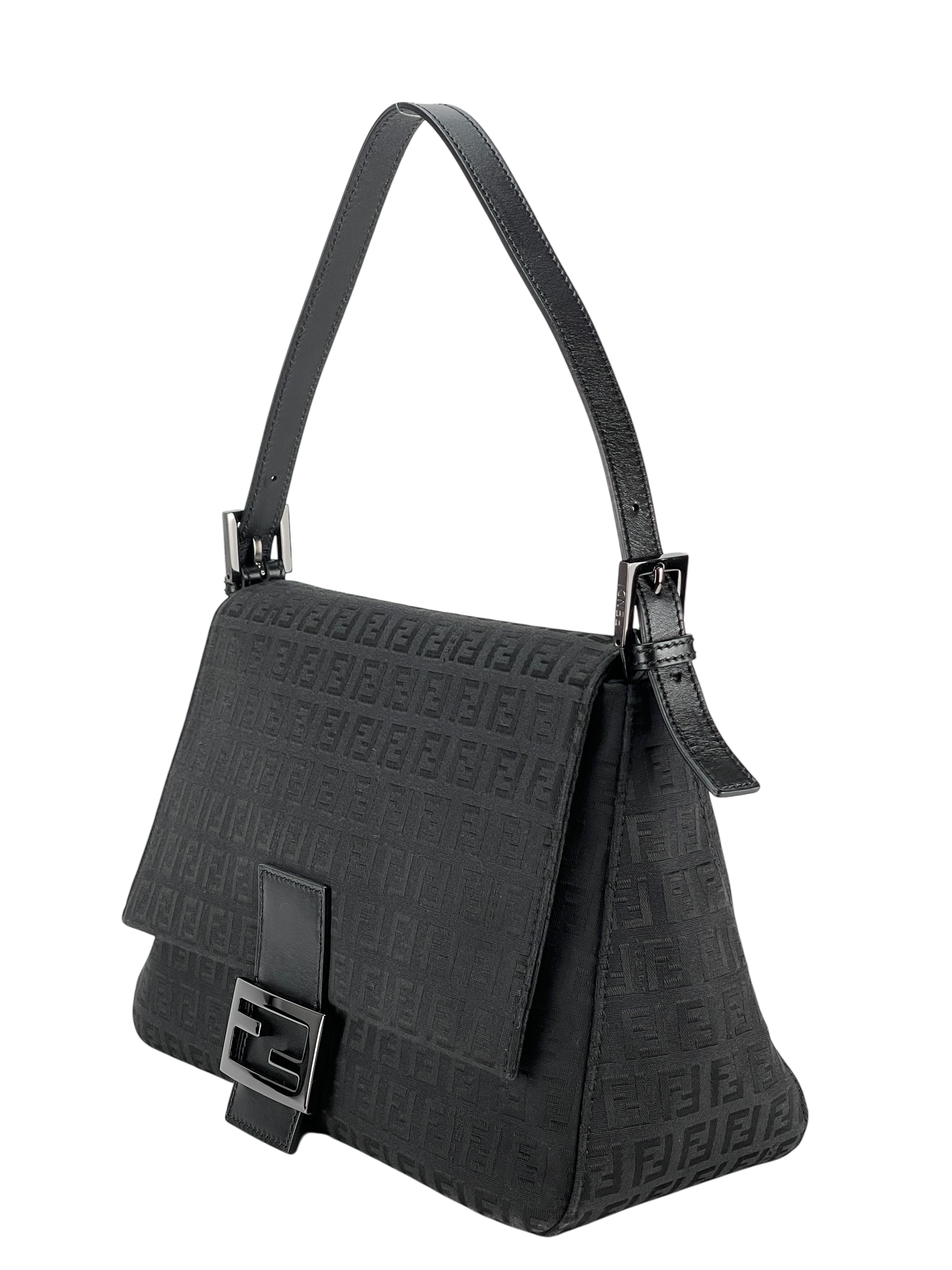 FENDI - Black Canvas Zucca Mamma Bucket Shoulder Bag Black hardware