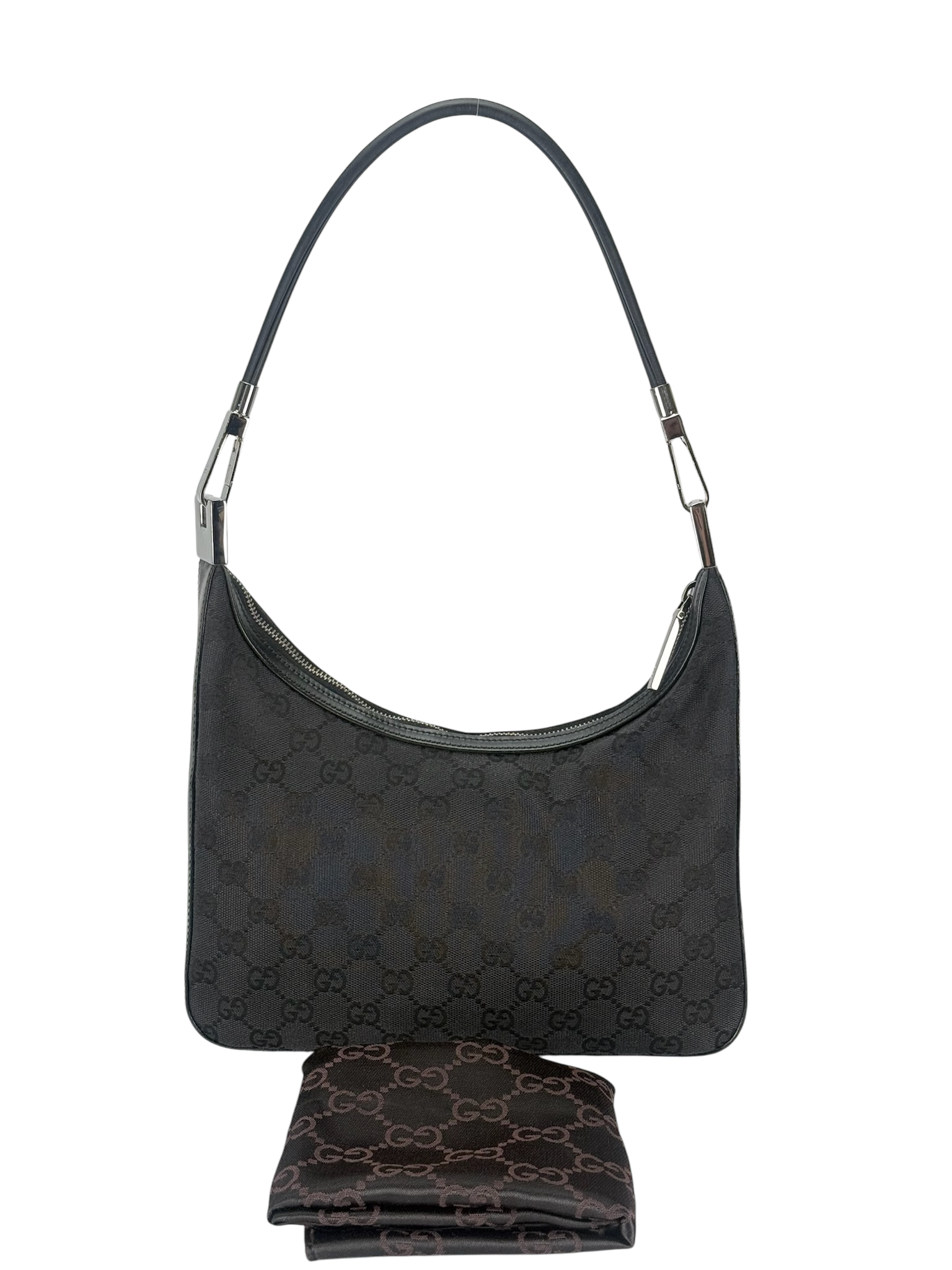 GUCCI - GG Black Canvas Shoulder Hobo Cloth Bag