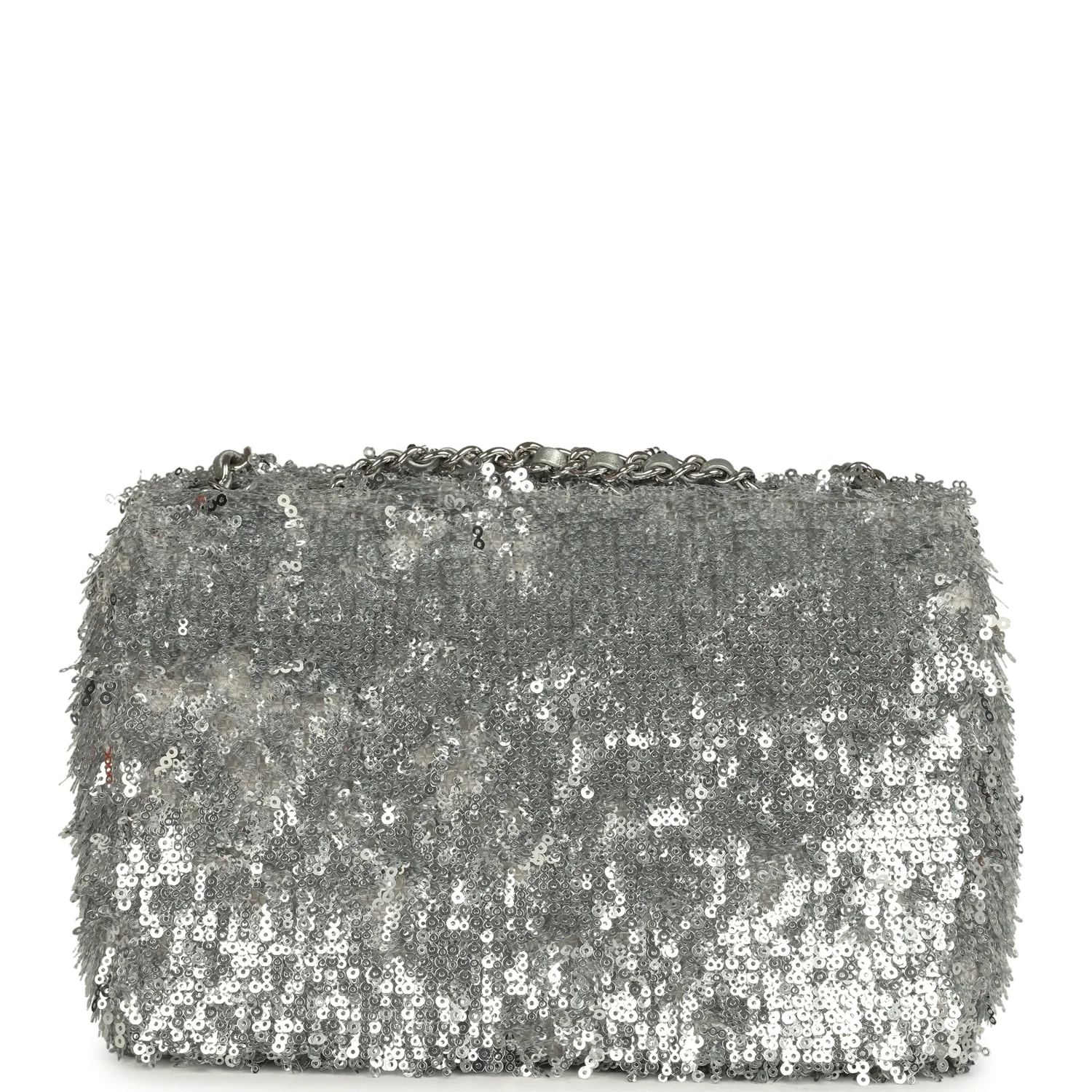 Chanel Mini Rectangular Fringe Flap Bag Silver Sequin Silver Hardware
