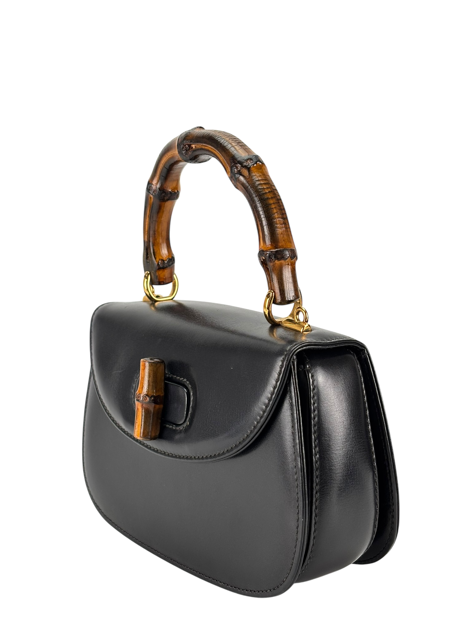 GUCCI - Black Box Leather 2way Small Leather Bamboo Handbag