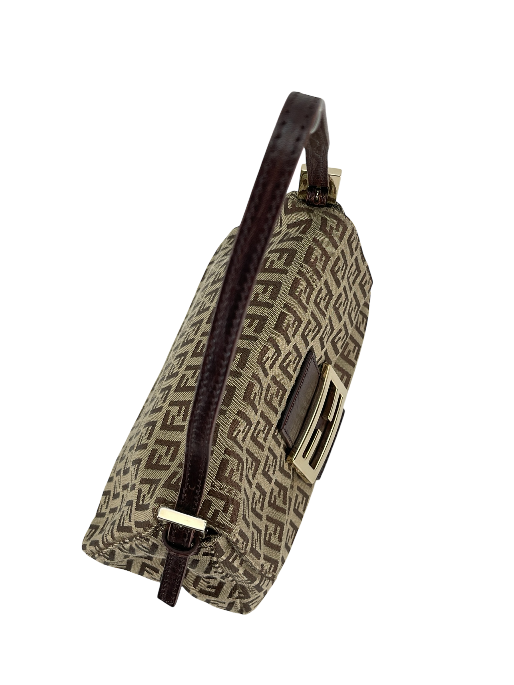 FENDI - Beige Zucca Canvas Leather Shoulder Bag