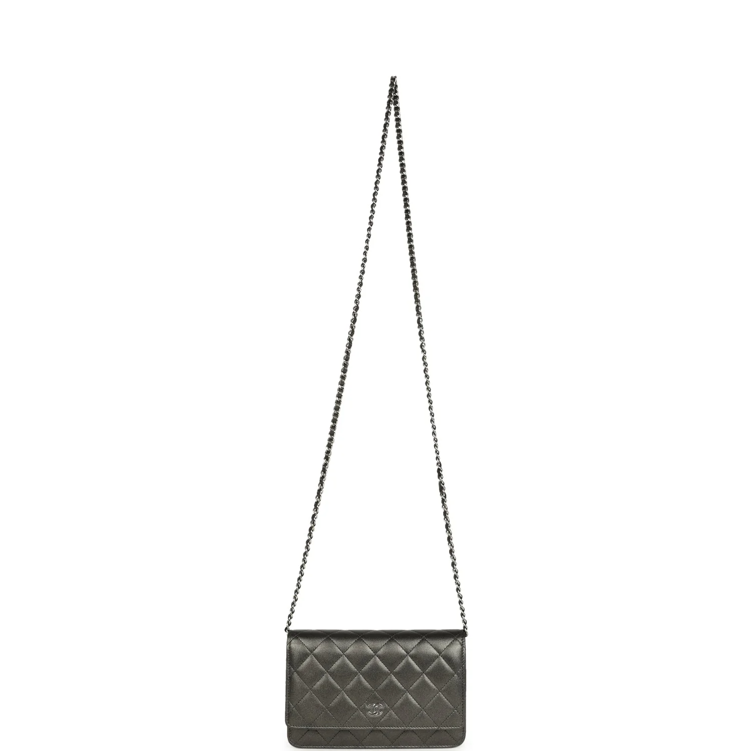 Chanel Wallet On Chain WOC Metallic Grey Lambskin Silver Hardware