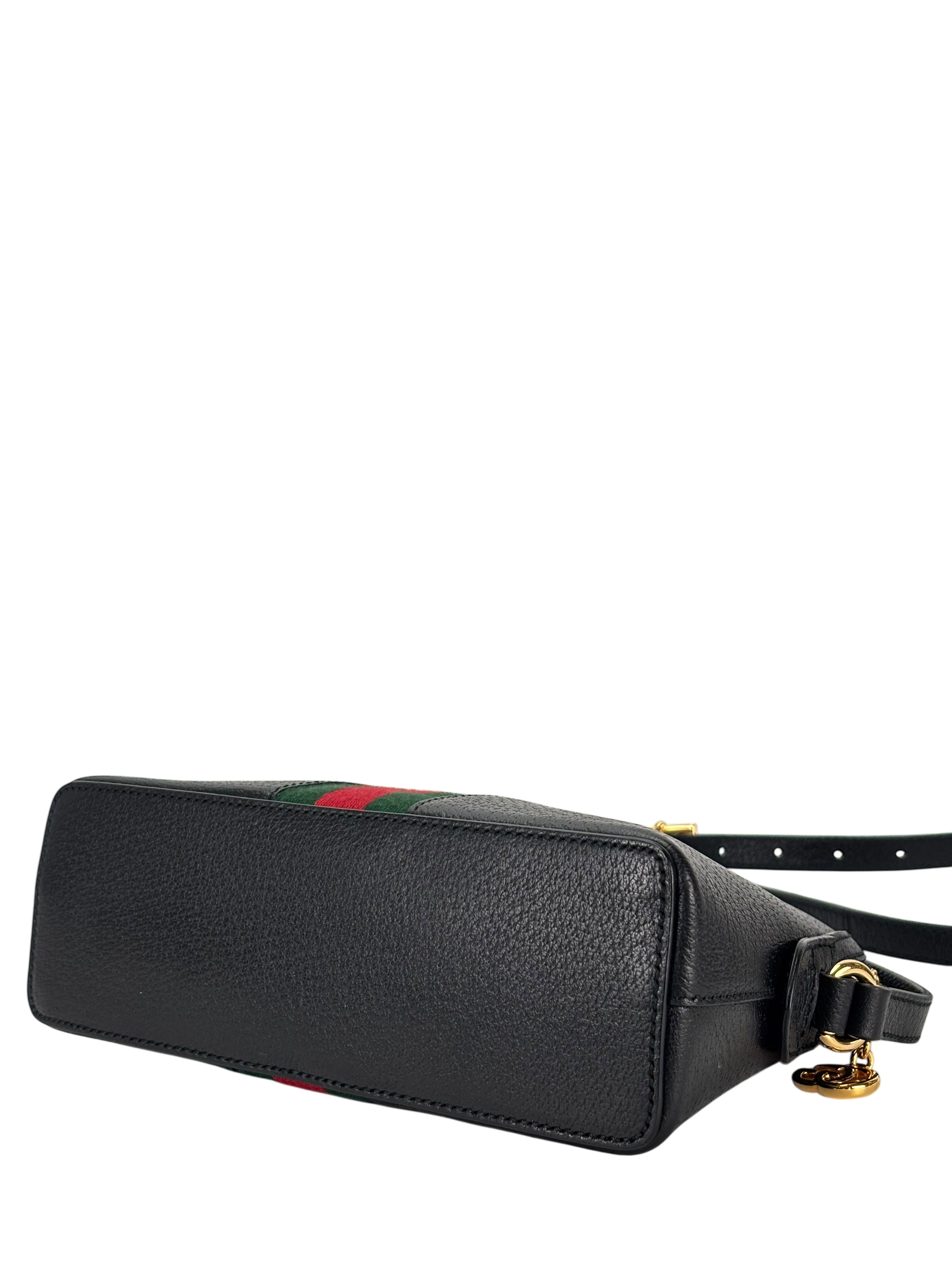 GUCCI - Leather Calfskin GG Web Small Ophidia Dome Shoulder Bag Black