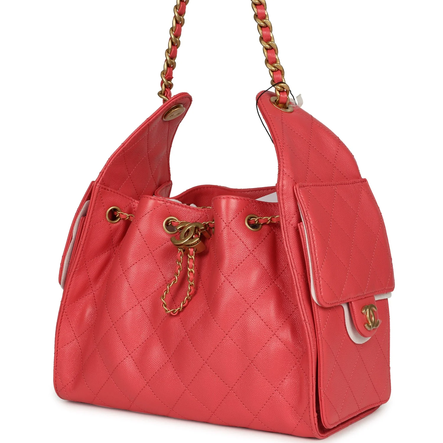 Chanel Small 25 Hobo Bag Coral Pink Caviar Antique Gold Hardware