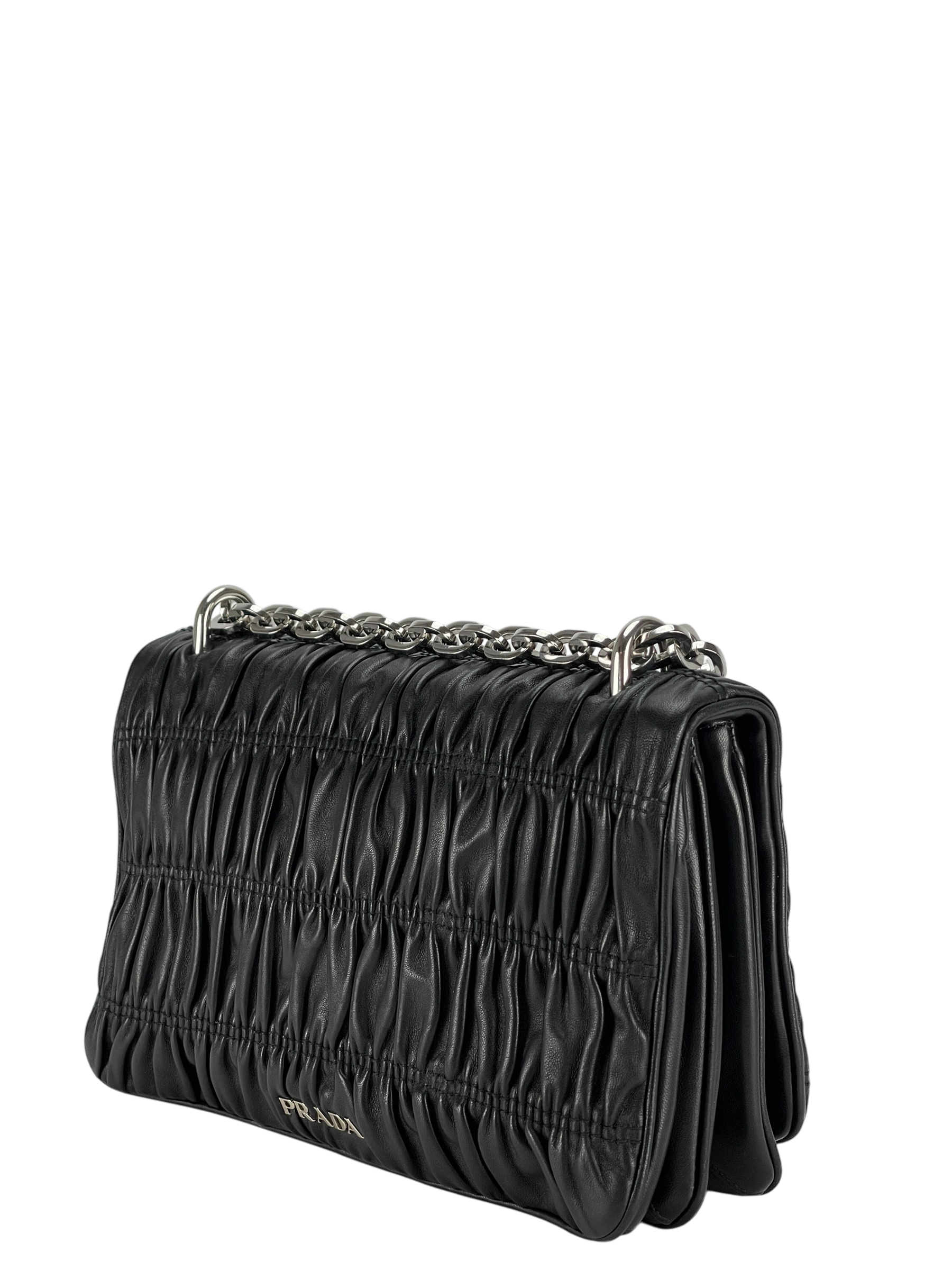 PRADA - Black  Nappa Calfskin Waffle Chain Shoulder Bag