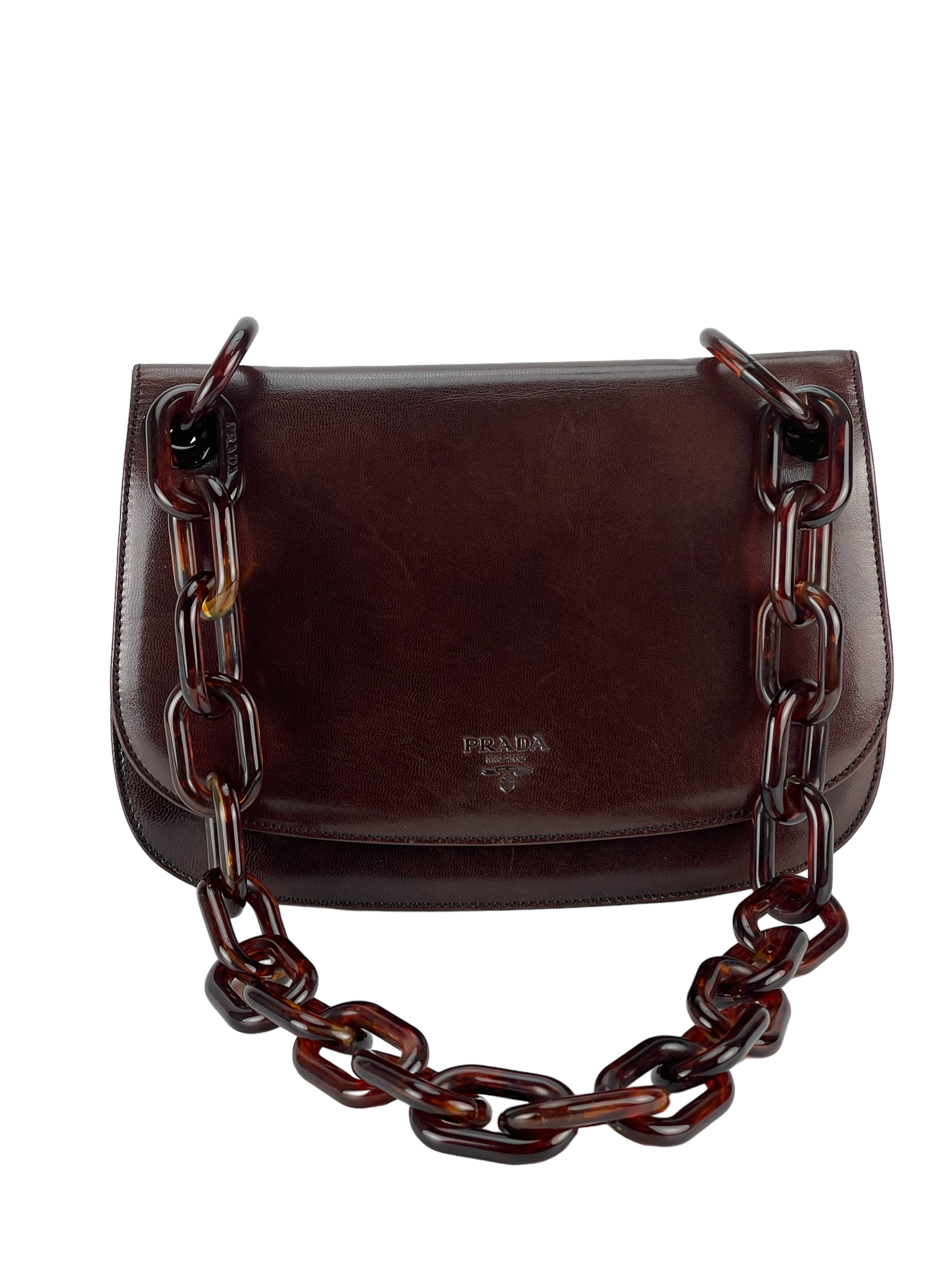 PRADA - Brown Leather Madras Swing Bag