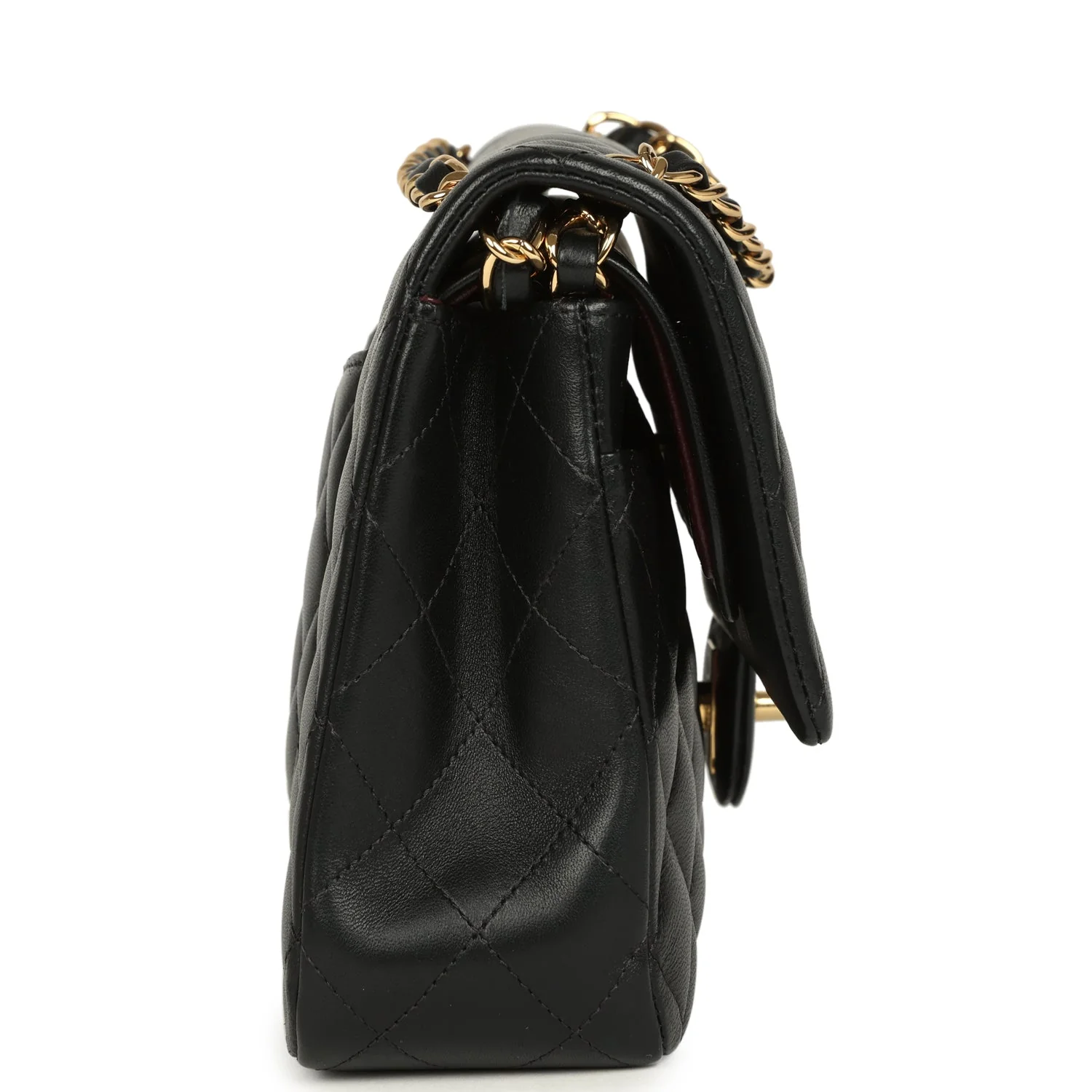 Pre-owned Chanel Medium Classic Double Flap Bag Black Lambskin Gold Hardware