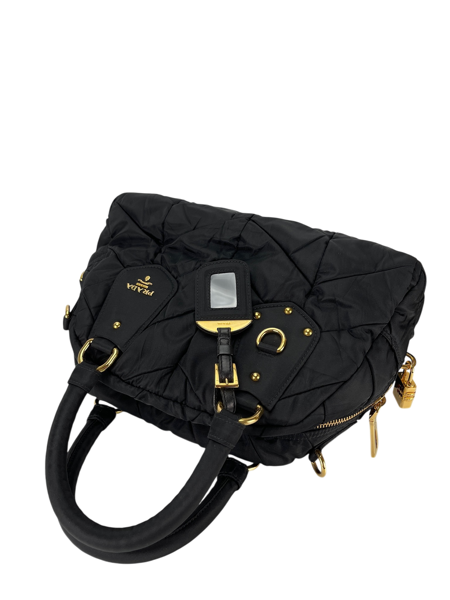 PRADA - Black Tessuto Nylon Quiltin Bauletto Bag