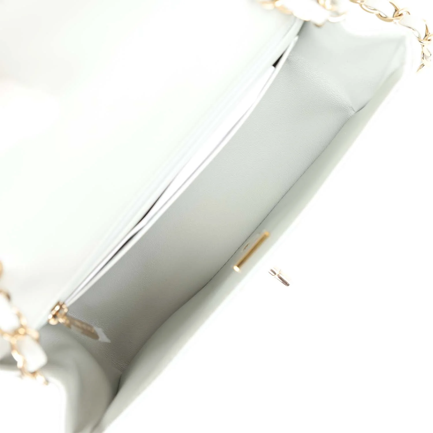 Chanel Mini Rectangular Flap Bag Light Grey Lambskin Light Gold Hardware