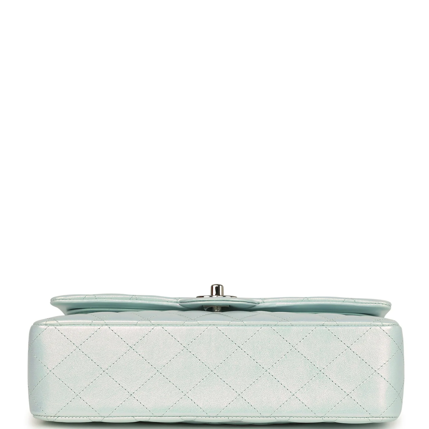 Pre-owned Chanel Medium Classic Double Flap Bag Light Blue Iridescent Calfskin Silver Hardware