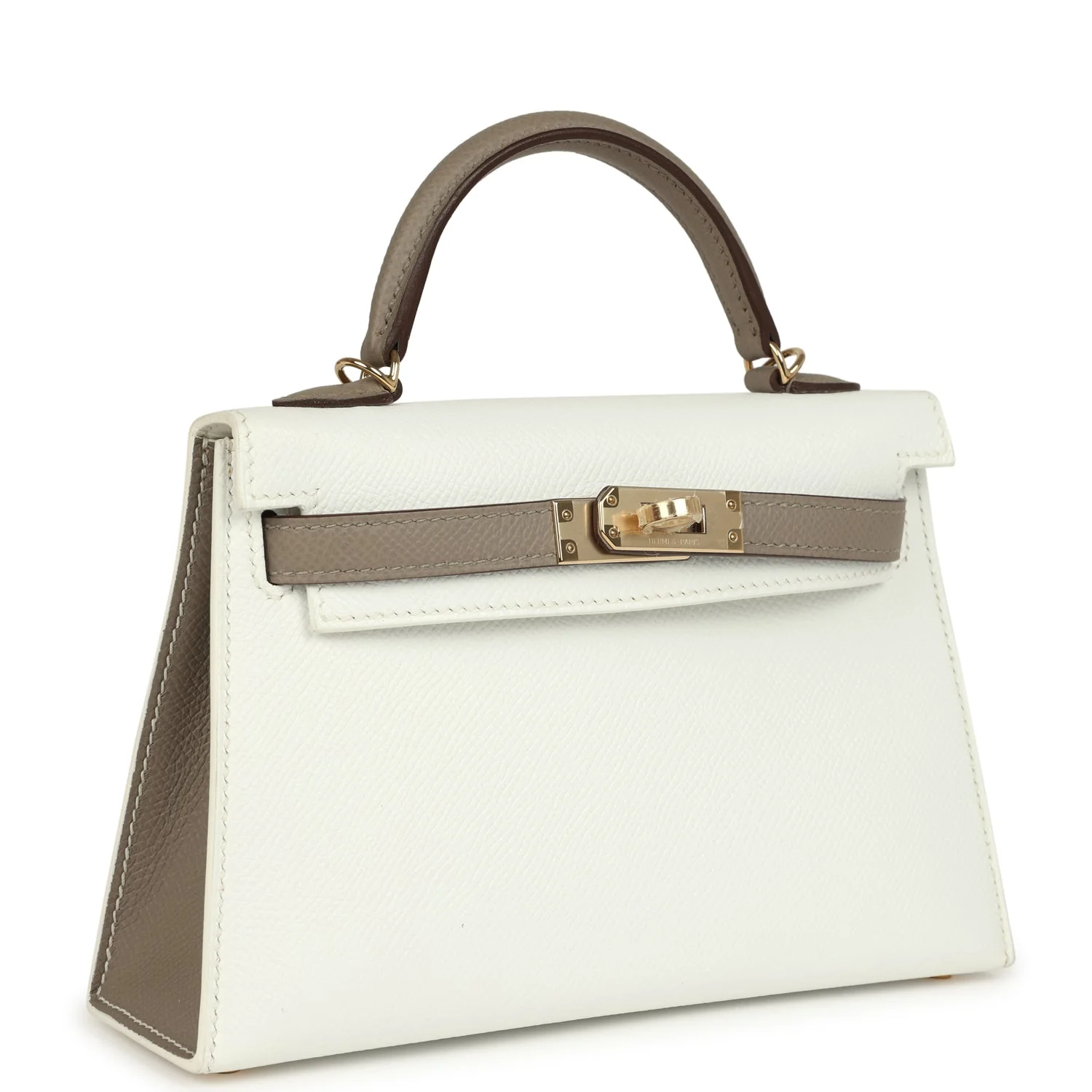 Hermes Special Order (HSS) Kelly Sellier 20 White and Gris Asphalte Epsom Permabrass Hardware