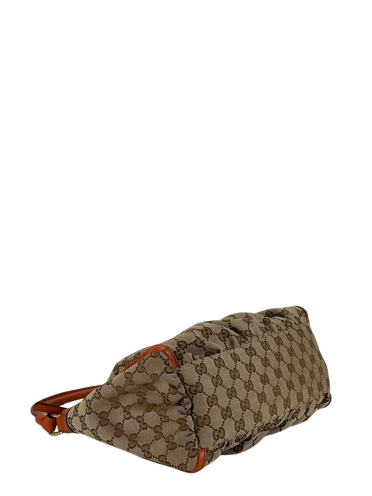 GUCCI - Beige Orange Canvas Leather Shima Abbey Hobo Bag