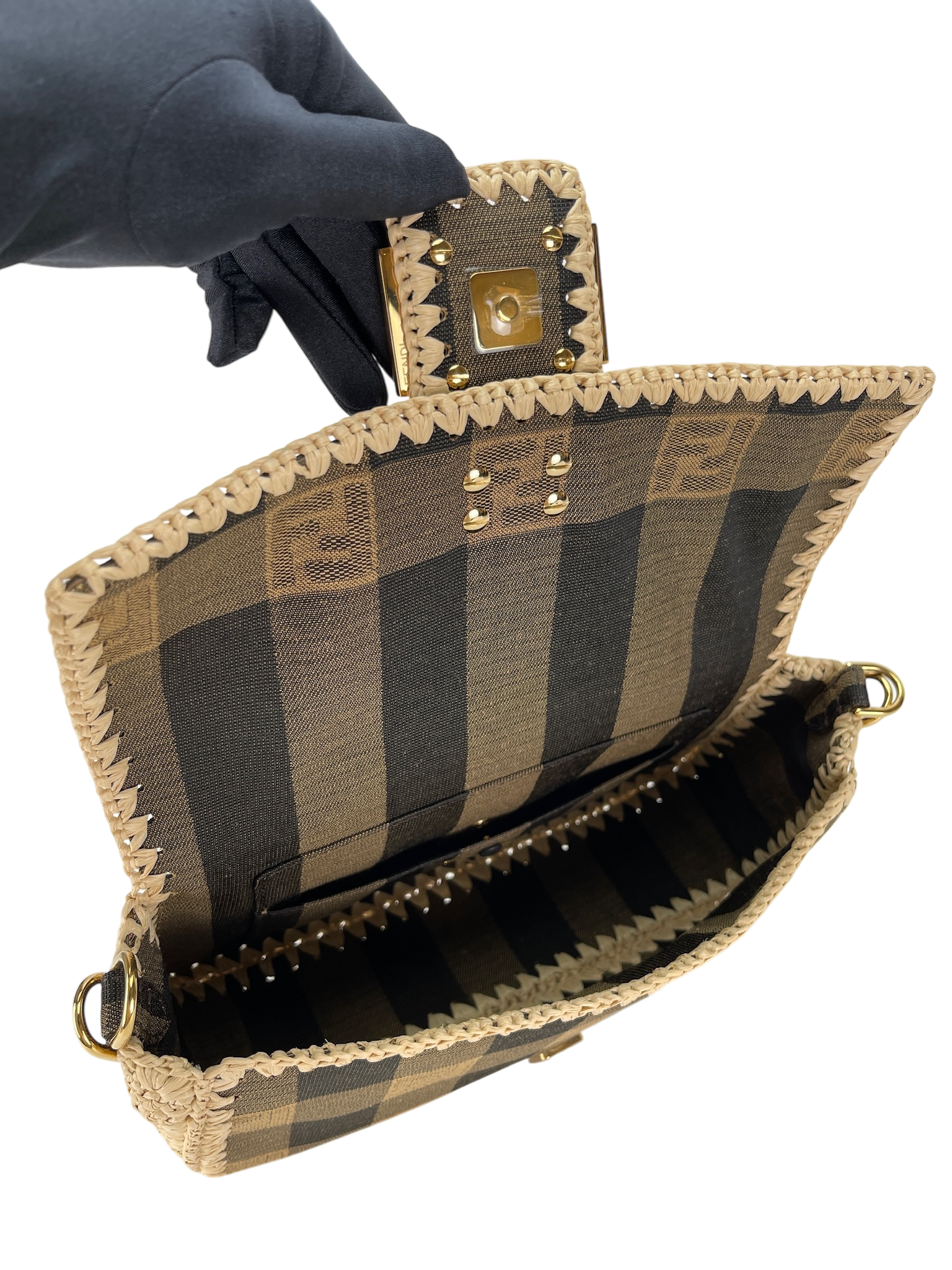 FENDI - Zucca Pecan Canvas Raffia Mamma Bucket 2Way Bag