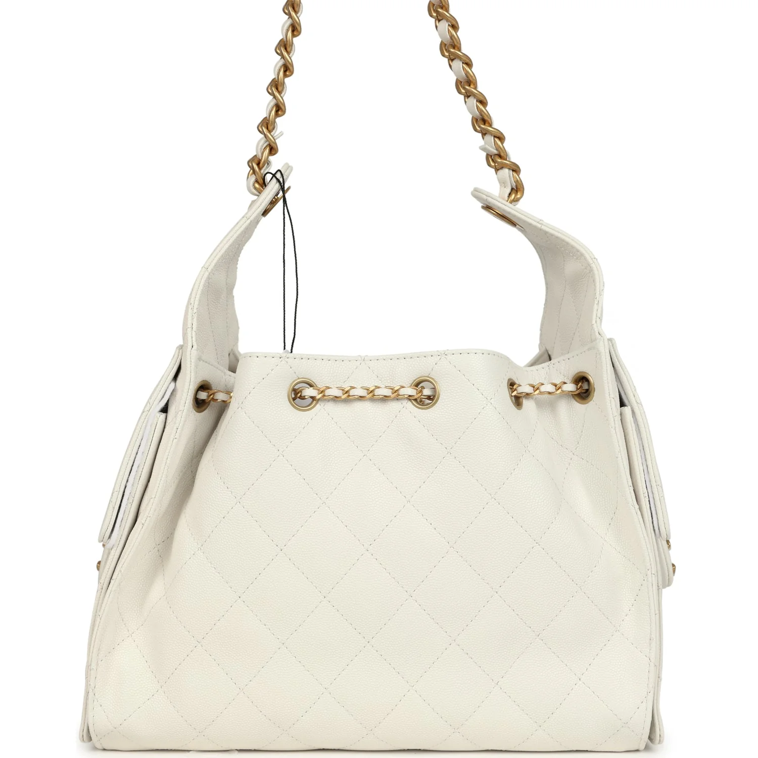 Chanel Small 25 Hobo Bag White Caviar Antique Gold Hardware