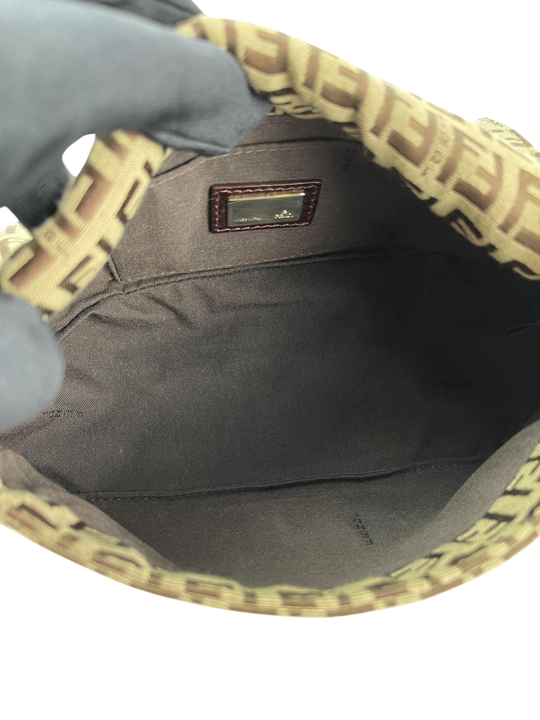 FENDI - Beige Zucca Canvas Leather Shoulder Bag