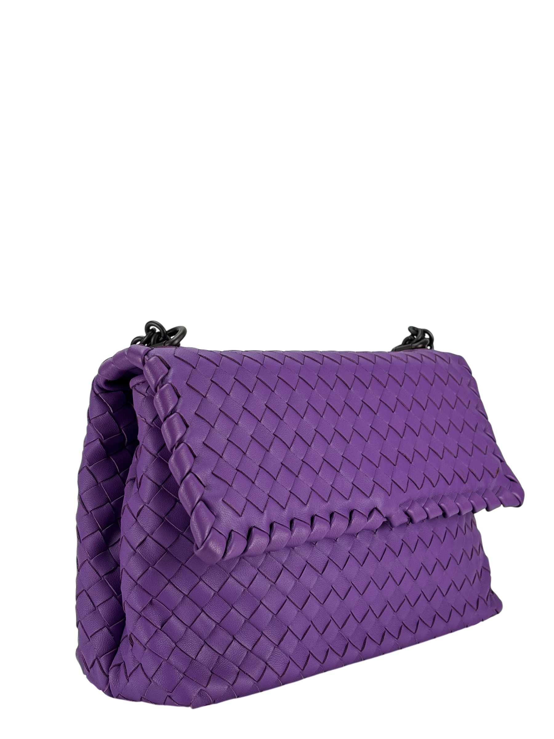 BOTTEGA VENETA - Purple Lambskin Intrecciato Leather Shoulder Bag