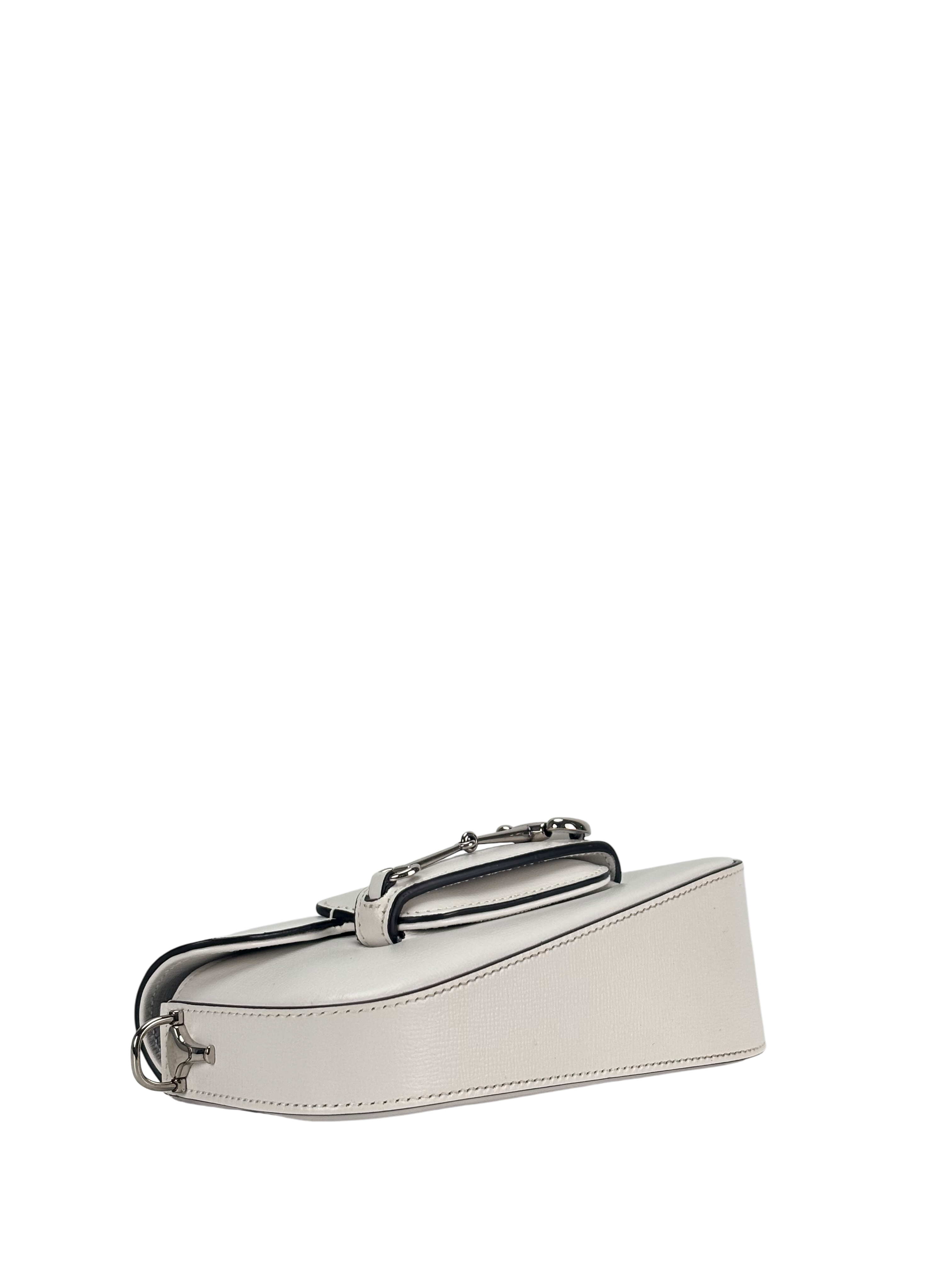 GUCCI - White Horsebit Leather 2-Way Shoulder Bag