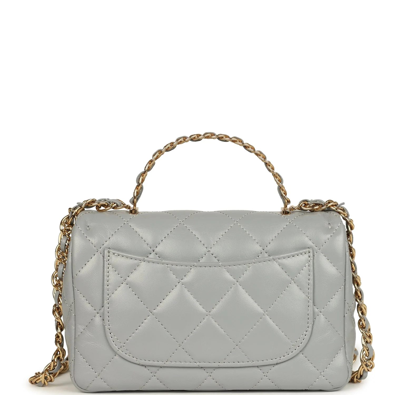 Pre-owned Chanel Mini CC Rectangular Flap Bag with Top Handle Light Grey Lambskin Gold Hardware