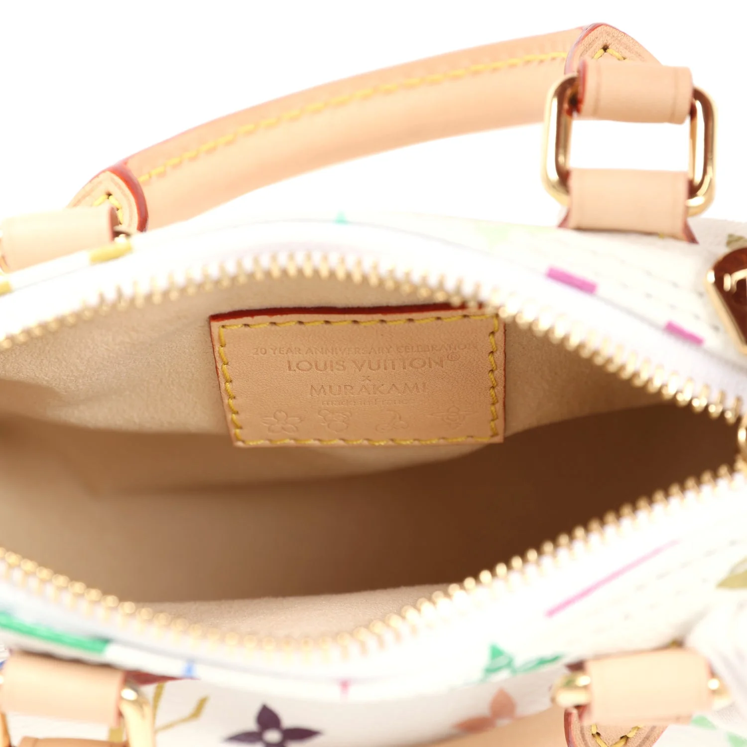 Louis Vuitton X Murakami Nano Speedy Bag White Multicolor Monogram Gold Hardware