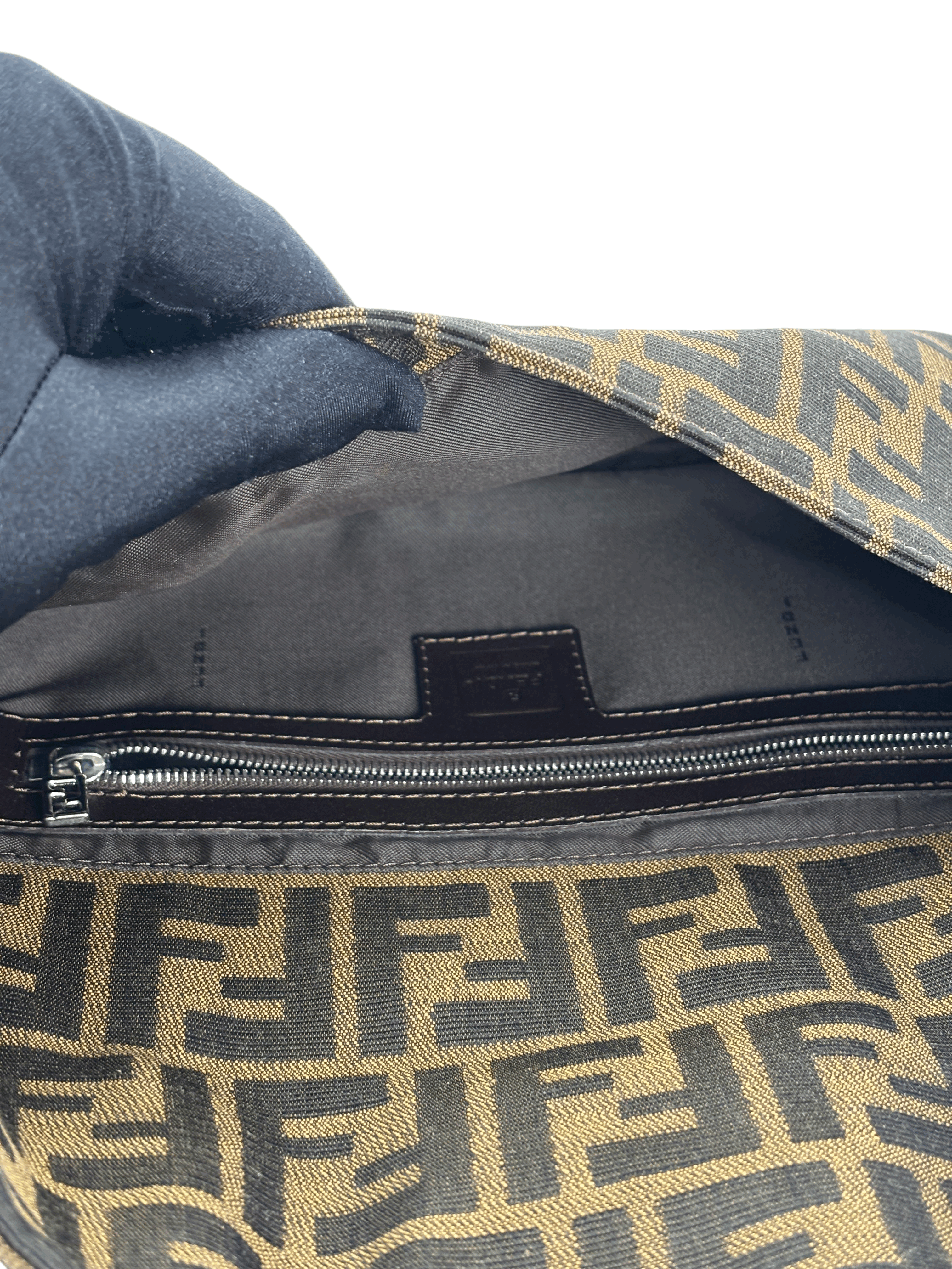 FENDI - Brown Canvas Baguette Handbag Silver Hardware