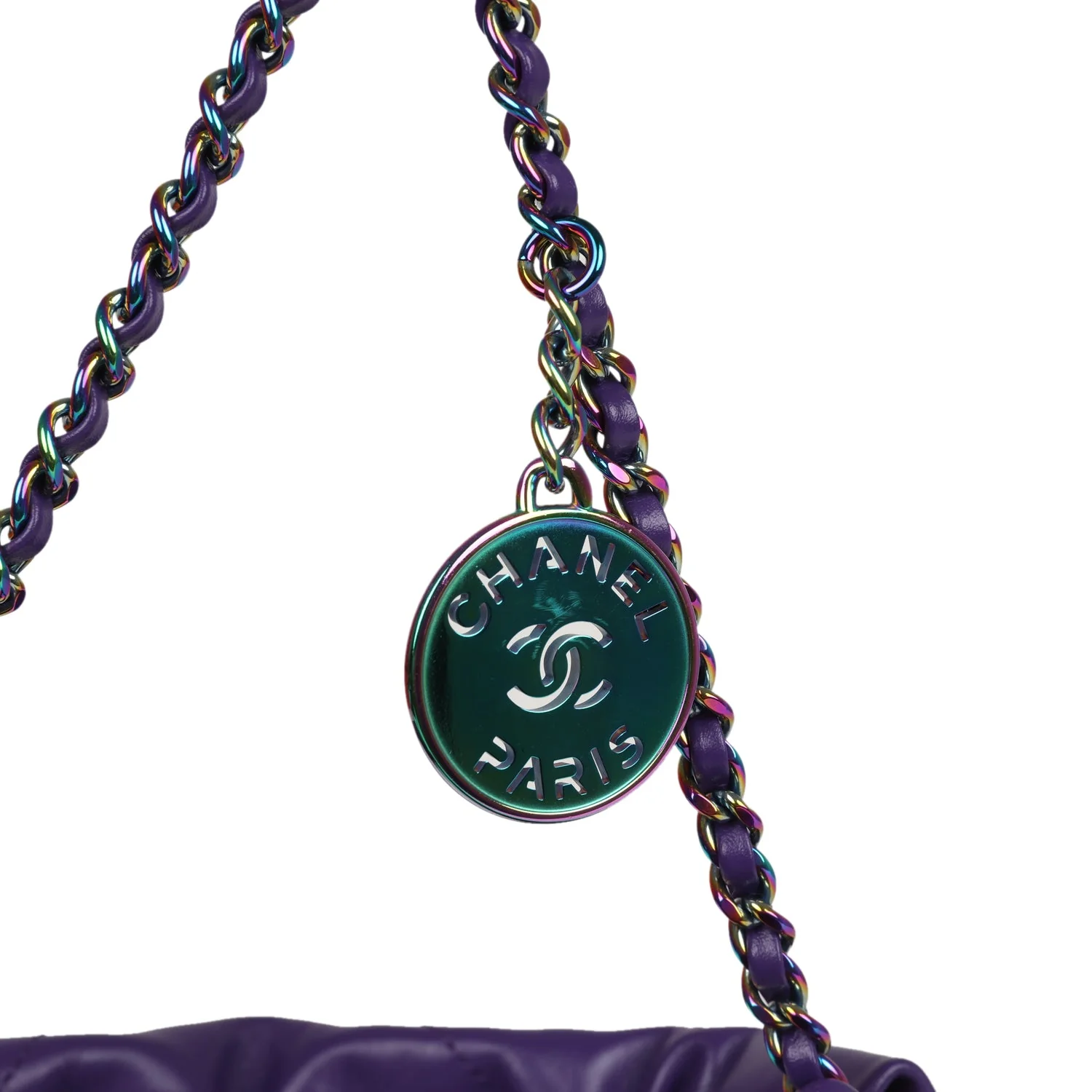 Chanel Mini 22 Bag Dark Purple Lambskin Rainbow Hardware