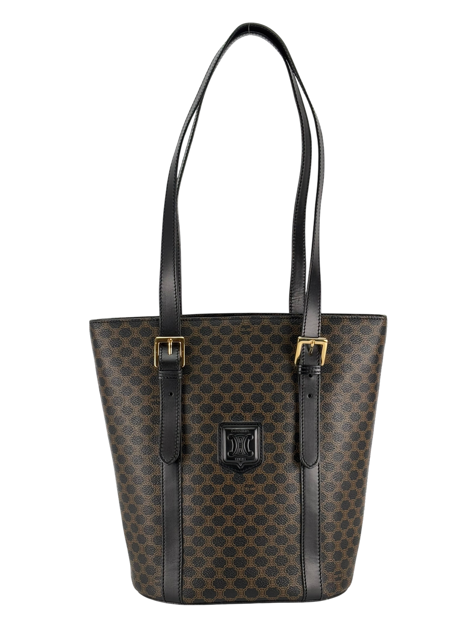 CELINE - Black Brown Macadam Bucket Bag