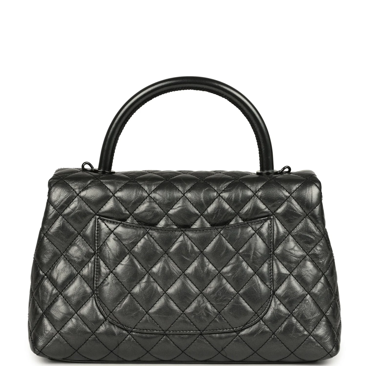 Chanel Medium Coco Top Handle Flap Bag Dark Grey Crumpled Calfskin Black Hardware