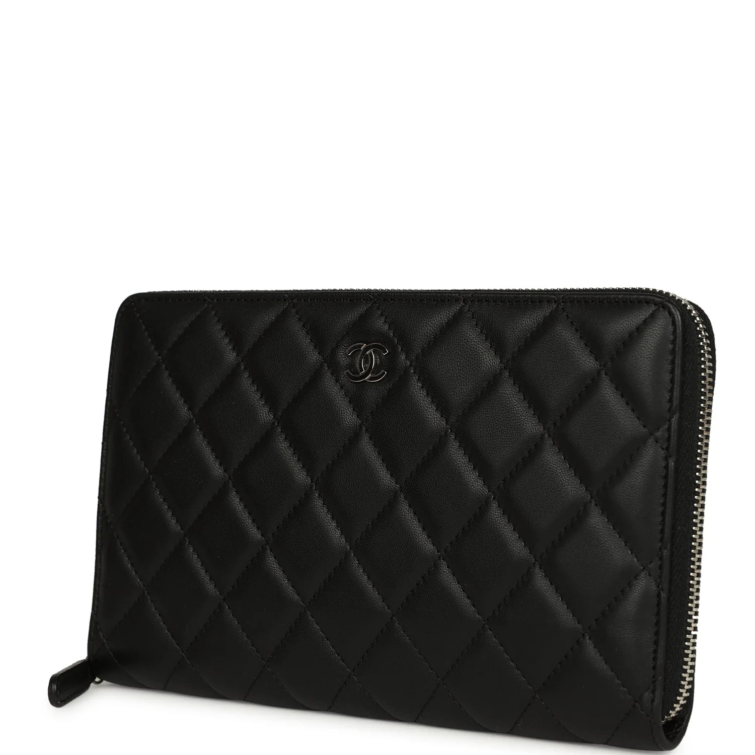 Chanel Classic Organizer Zip Wallet Black Lambskin Silver Hardware