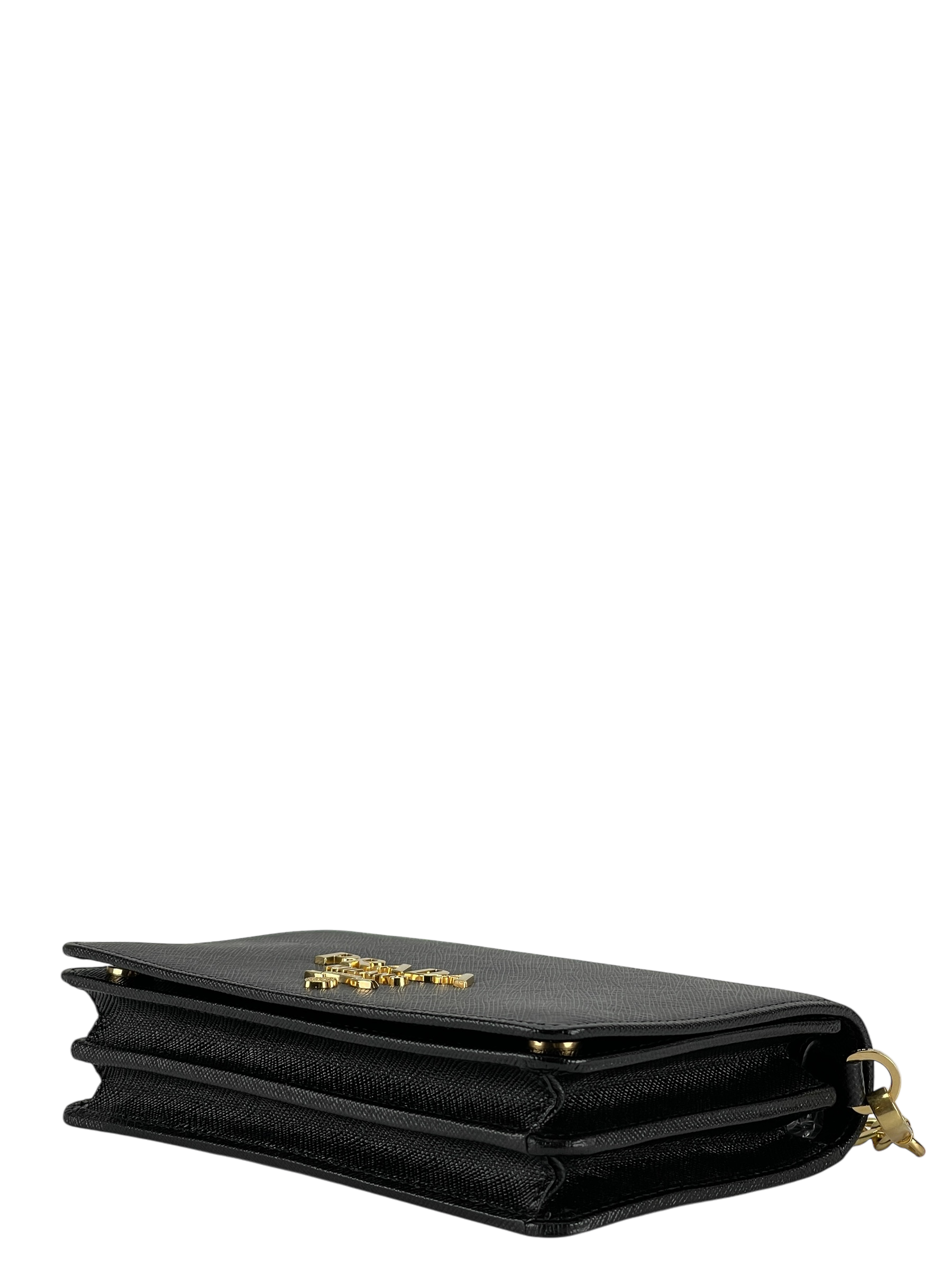 PRADA - Black Calfskin Leather Saffiano Chain Shoulder Bag Gold Hardware