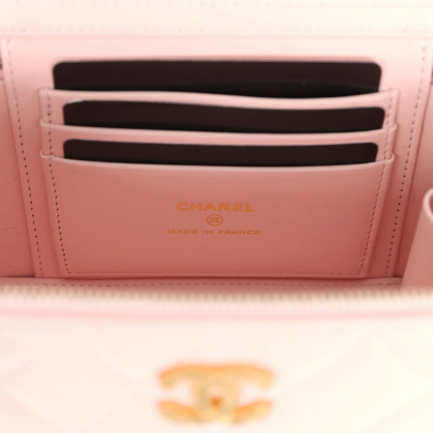 Chanel Small CC Vanity Case Light Pink Caviar Faux Pearls Brushed Gold Hardware