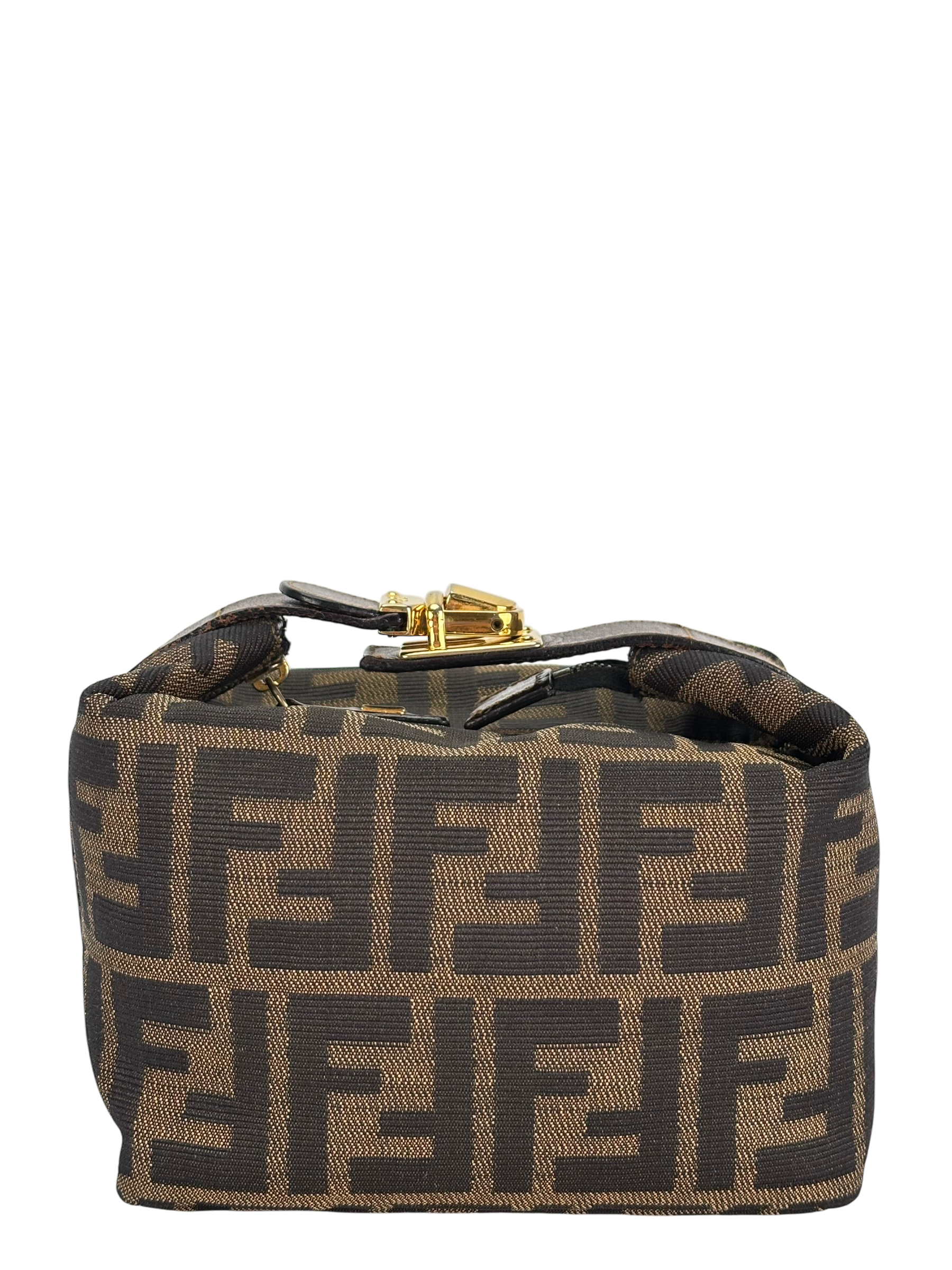 FENDI - Brown Canvas Zucca Vanity Cosmetic Pouch Auth Handbag
