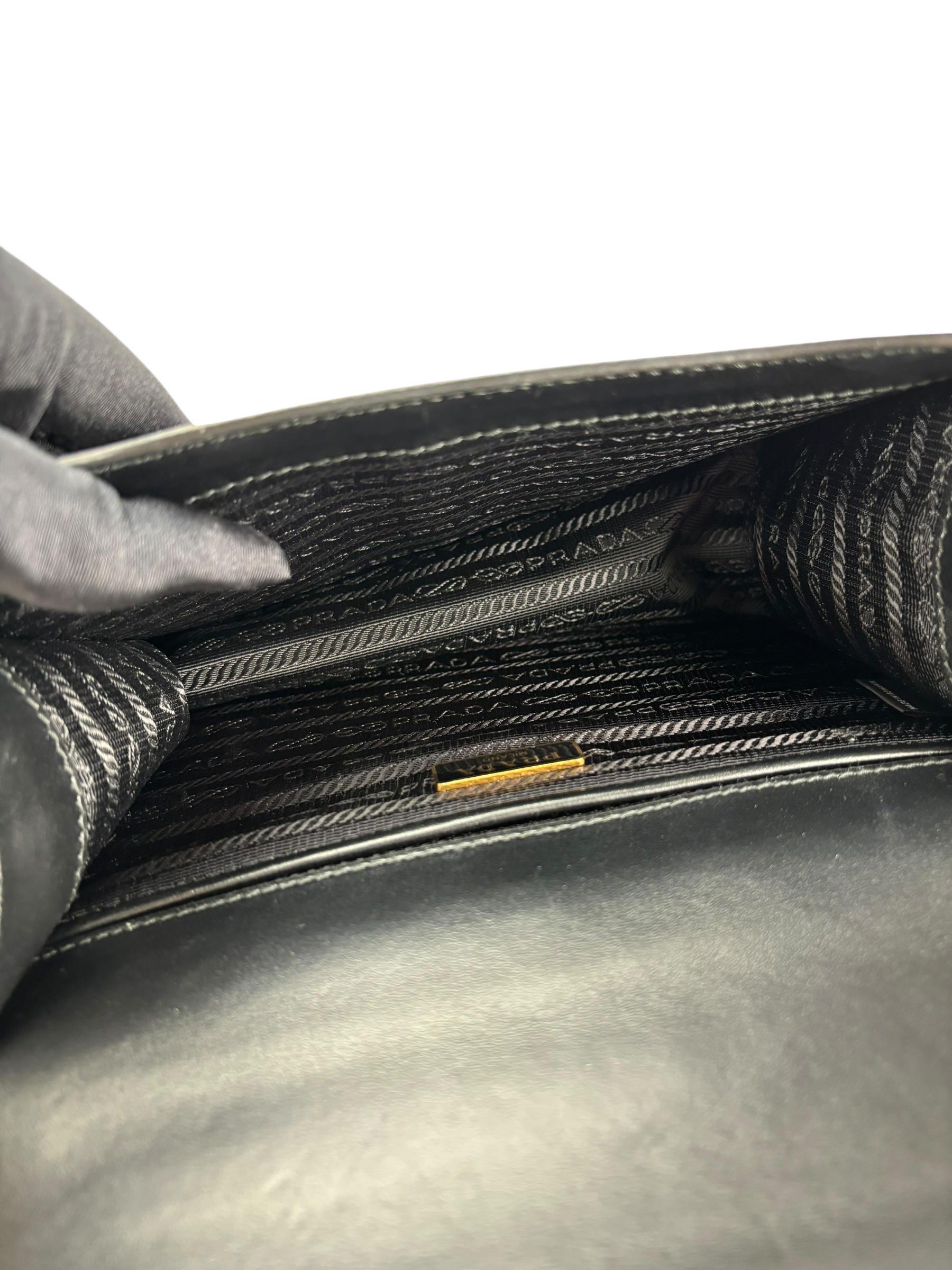 PRADA - Black Leather Saffiano Chain Shoulder Bag Gold Hardware