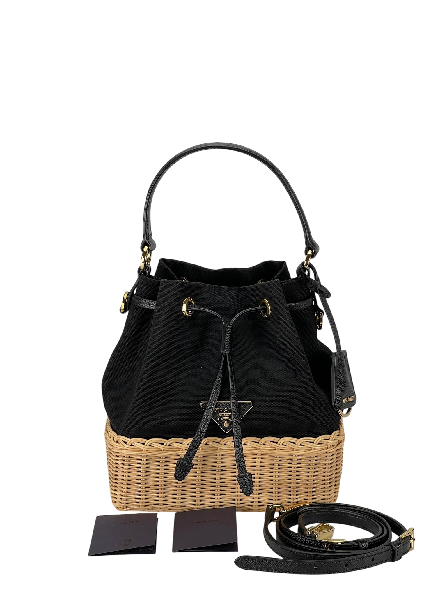 PRADA - Wicker Canvas Bucket Bag
