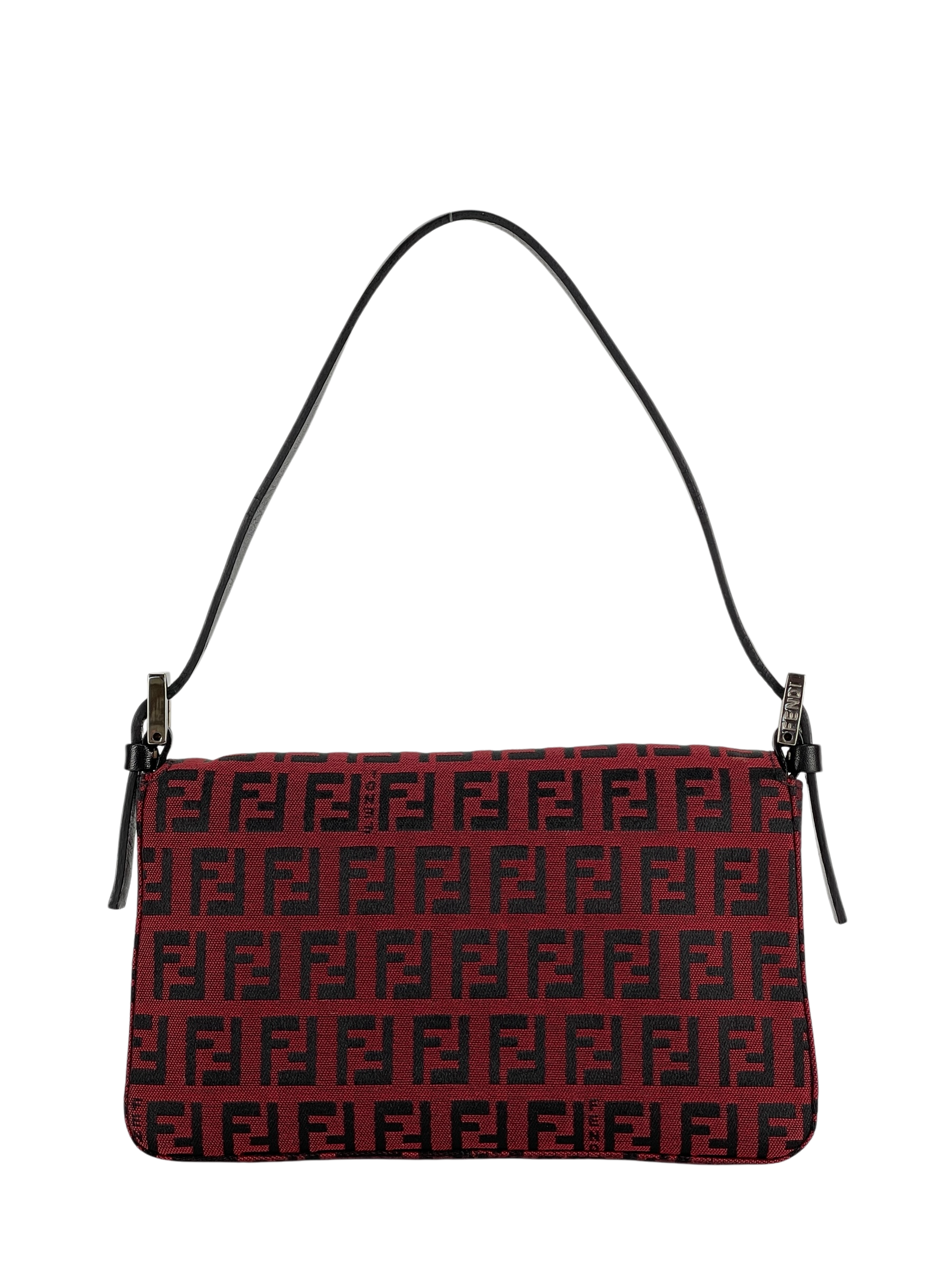 FENDI - Red Canvas Zucca Baguette Handbag Silver Hardware