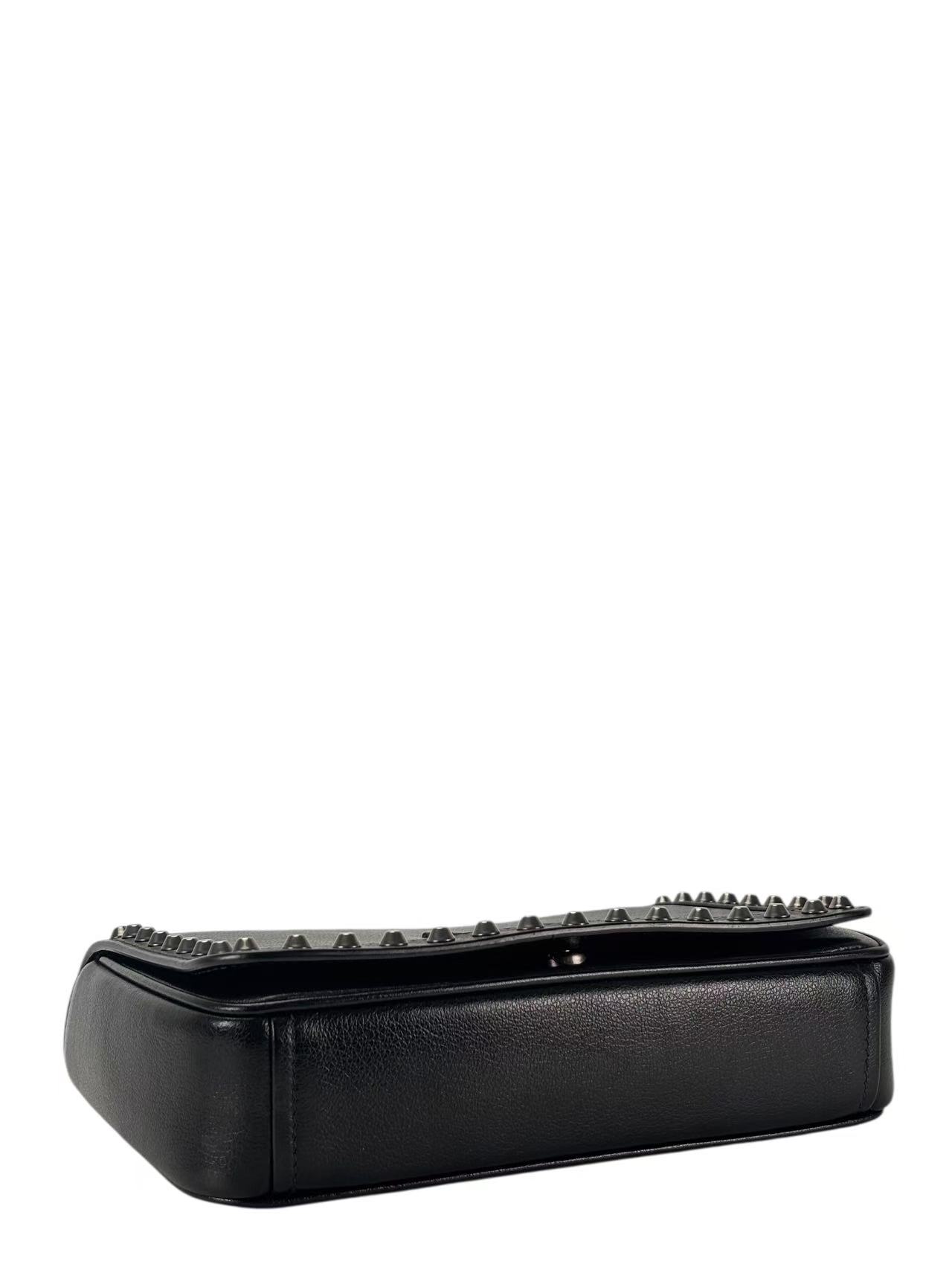 PRADA - Black Leather Studded Flap Double Chain Shoulder Bag