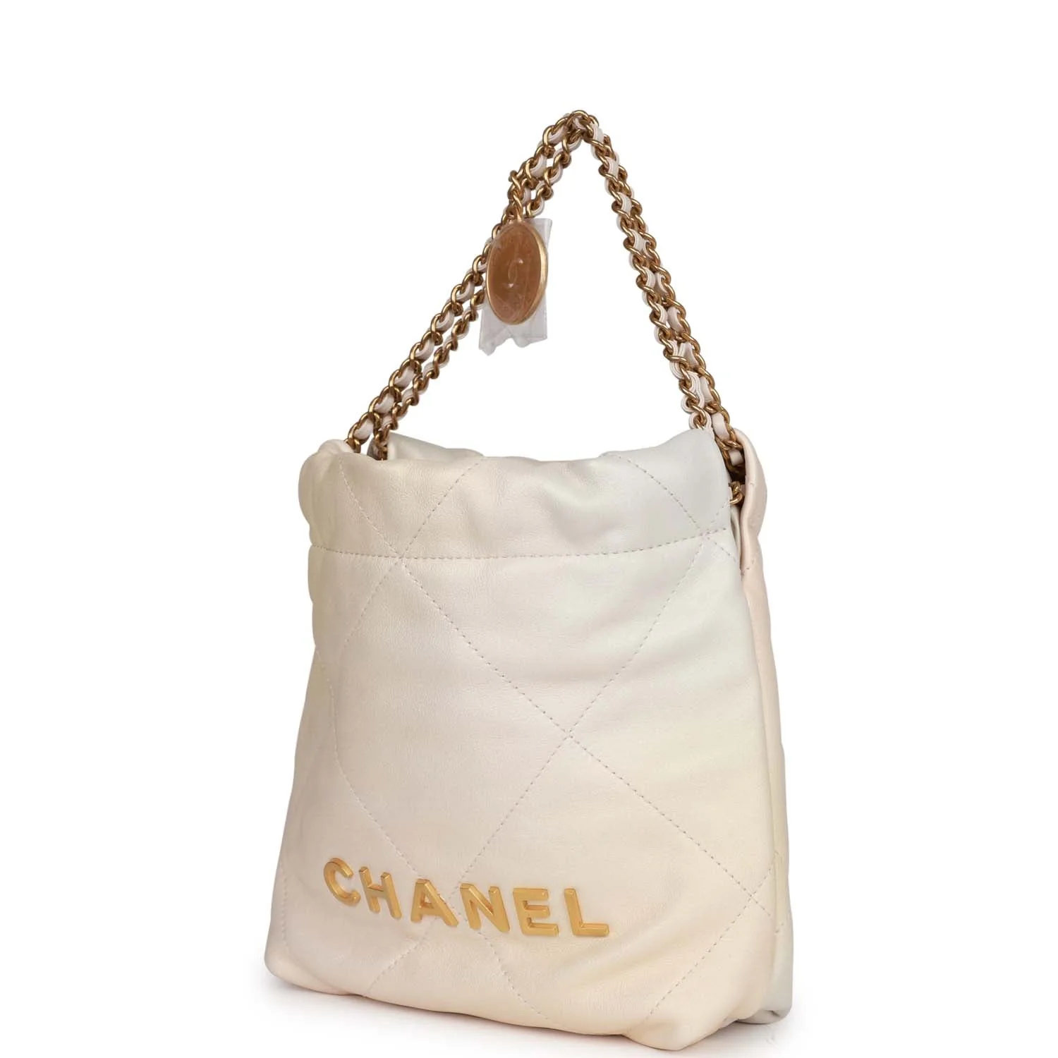Chanel Mini 22 Bag Champagne Iridescent Calfskin Gold Hardware