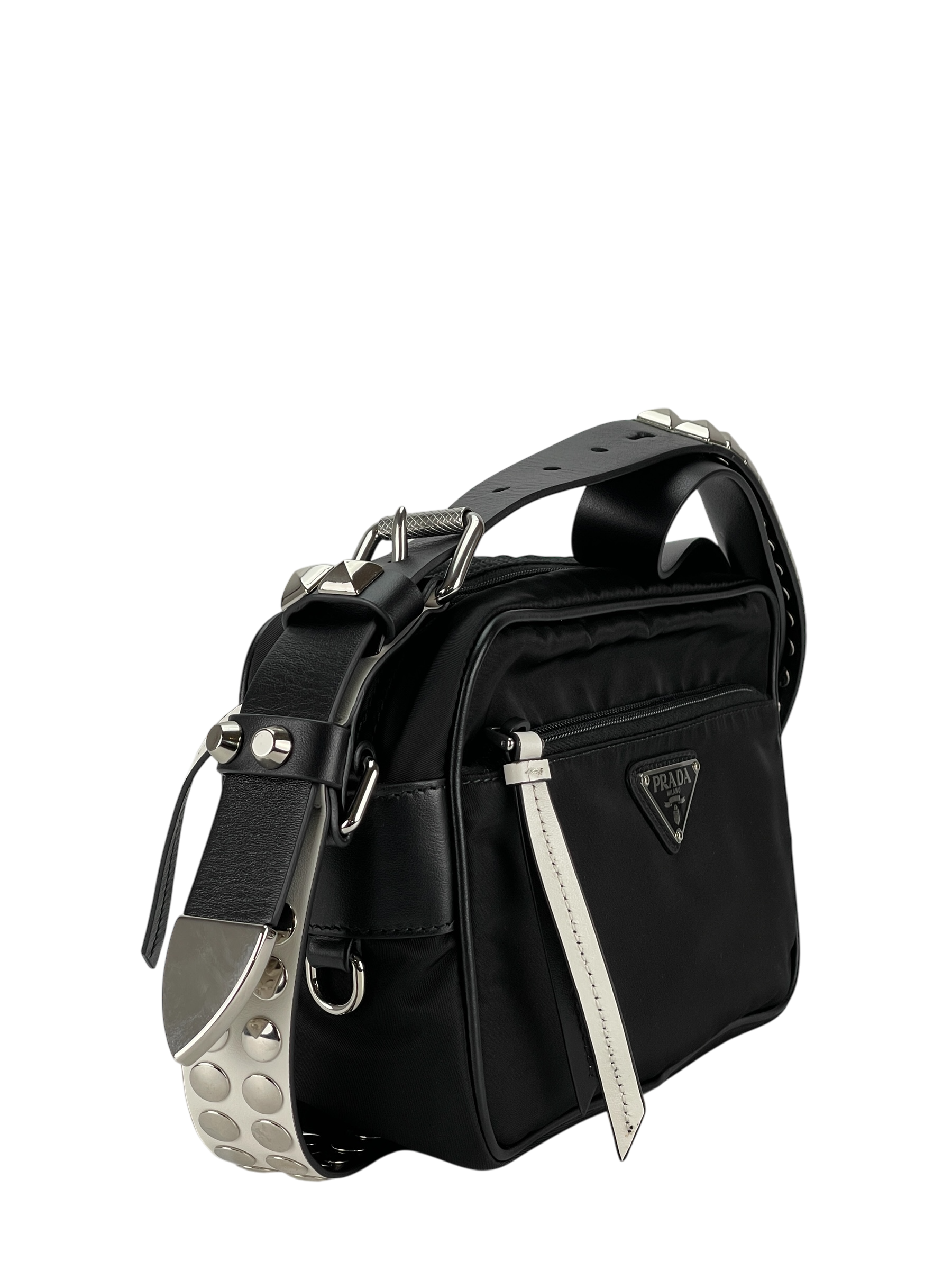 PRADA - New Vela Nylon Cross Body Bag Black Silver