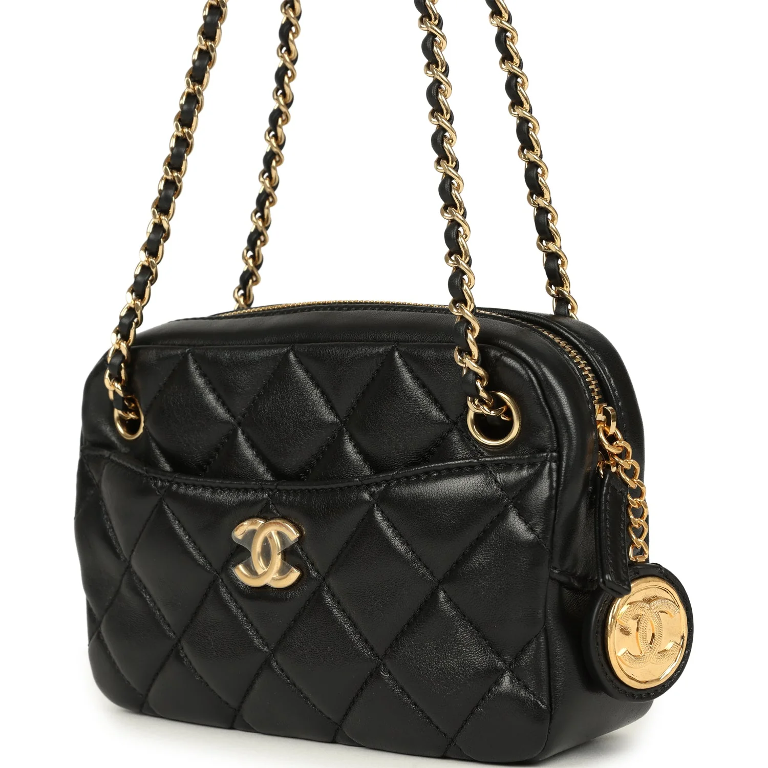 Chanel Mini Camera Case Bag Black Shiny Lambskin Gold Hardware
