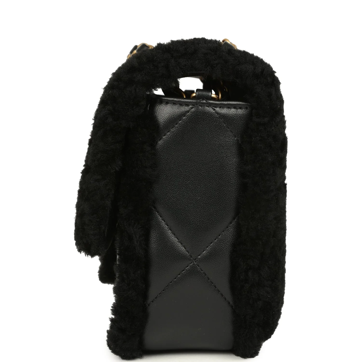 Chanel Medium Shearling Flap Bag Black Lambskin Brushed Gold Hardware