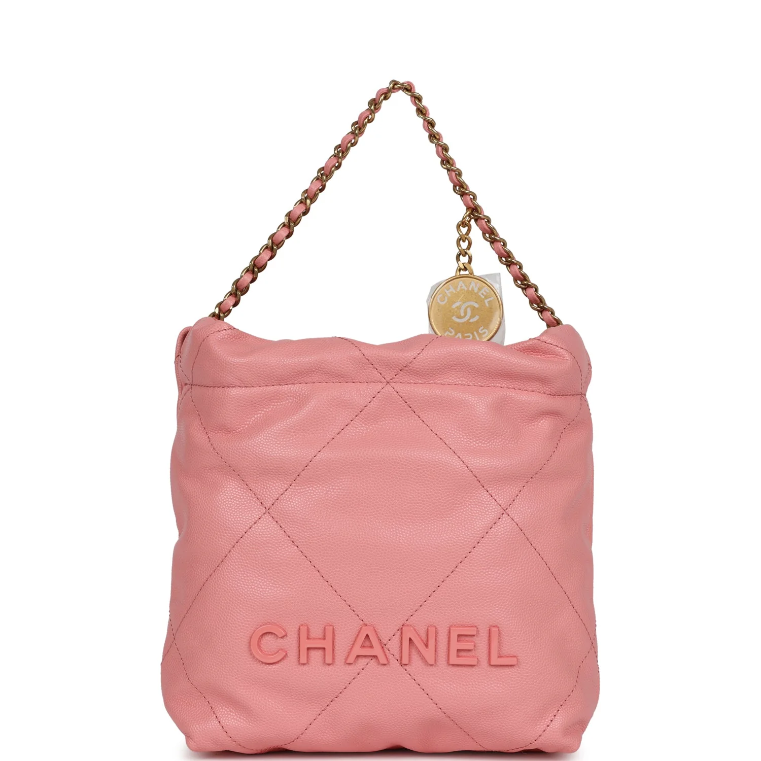 Chanel Mini 22 Bag Pink Shiny Calfskin Lacquered Gold Hardware