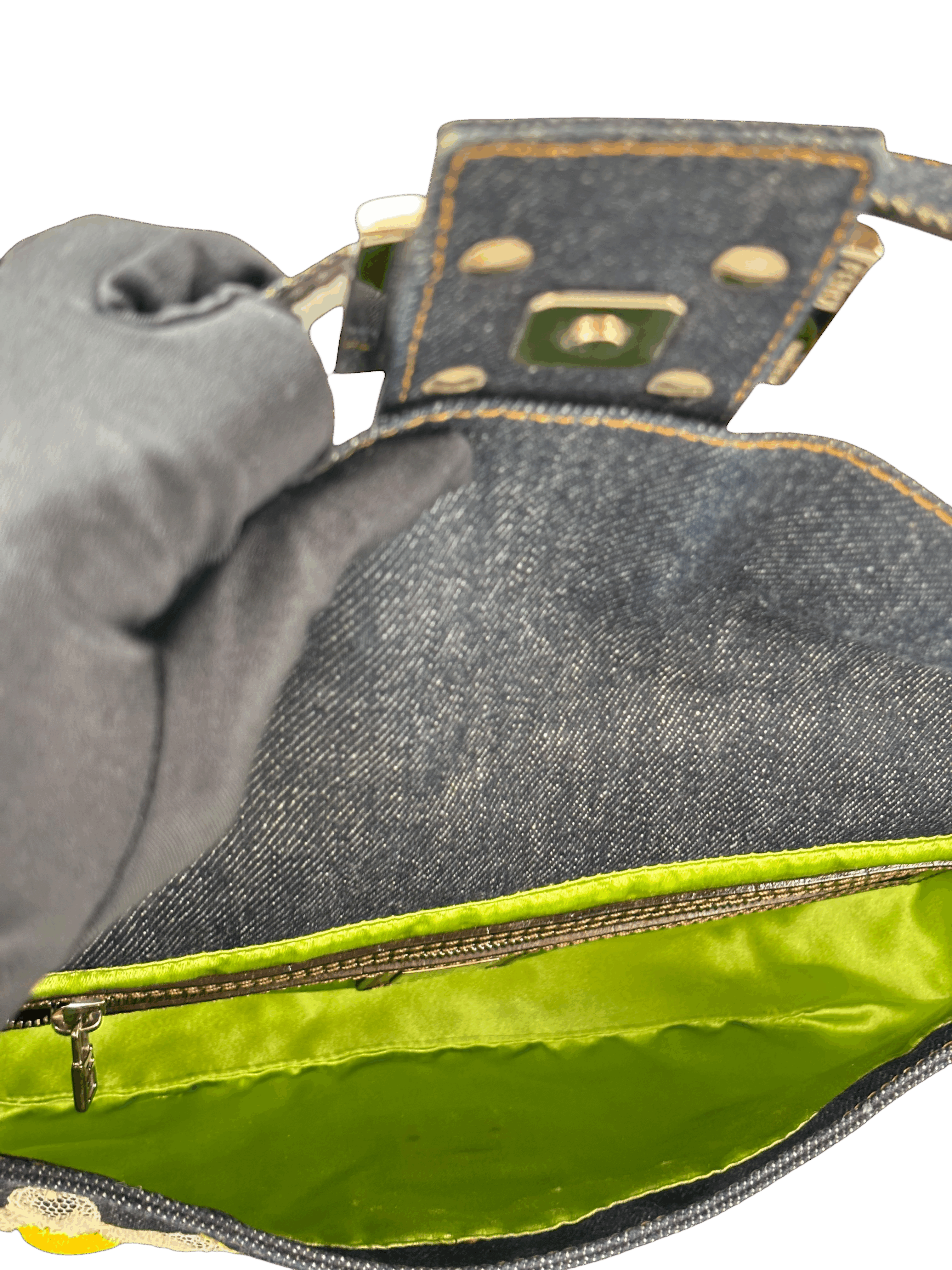 FENDI - Small Baguette Bag Denim Flower Navy