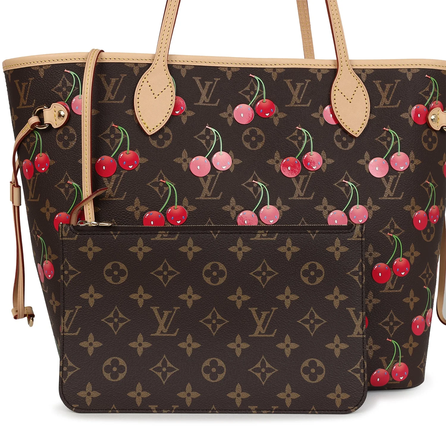 Louis Vuitton X Takashi Murakami Neverfull MM Cherry Brown Monogram Gold Hardware