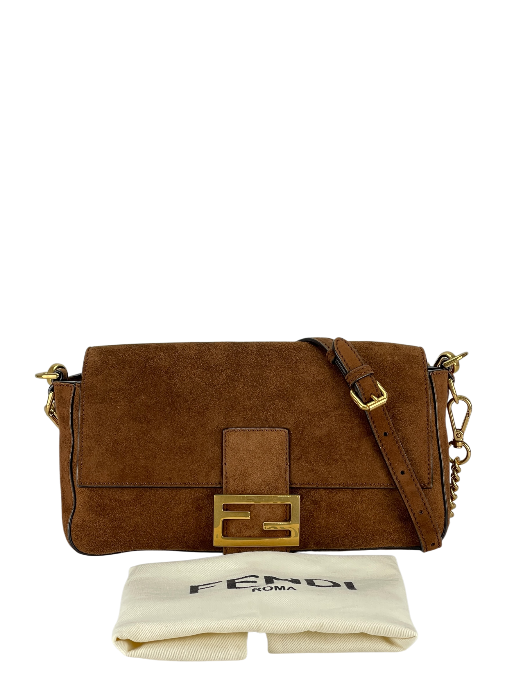 FENDI - Brown Suede Baguette Bag