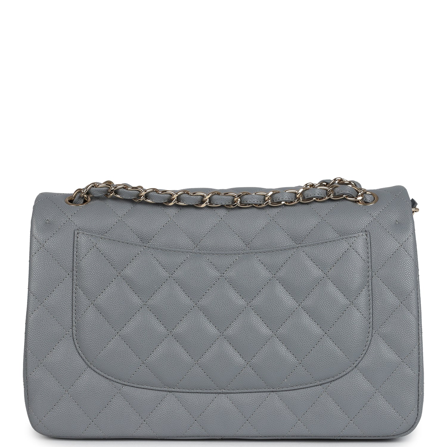 Chanel Jumbo Classic Double Flap Bag Light Grey Shiny Caviar Light Gold Hardware