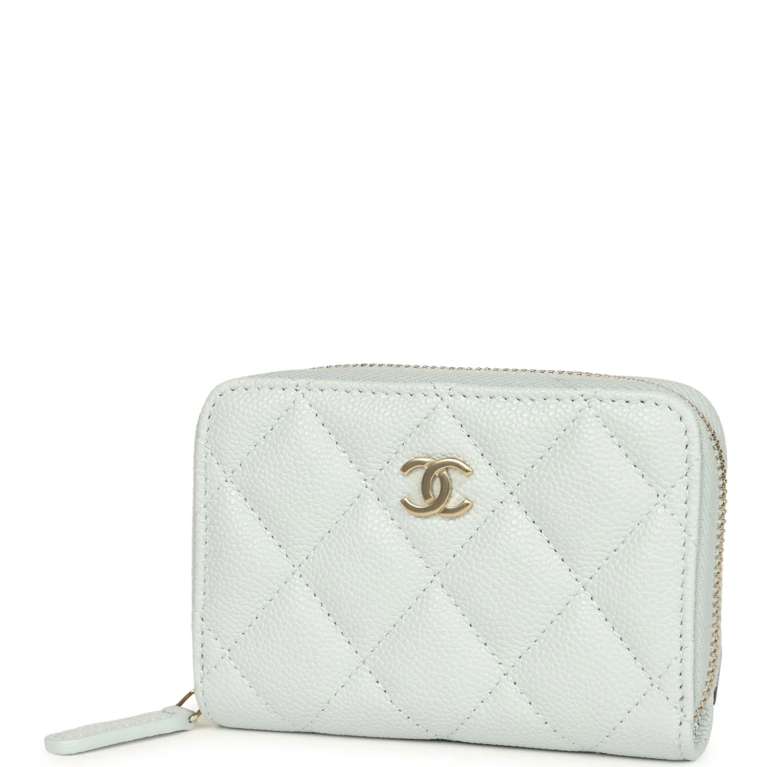 Chanel Classic Zipped Coin Purse Wallet Light Blue Caviar Light Gold Hardware