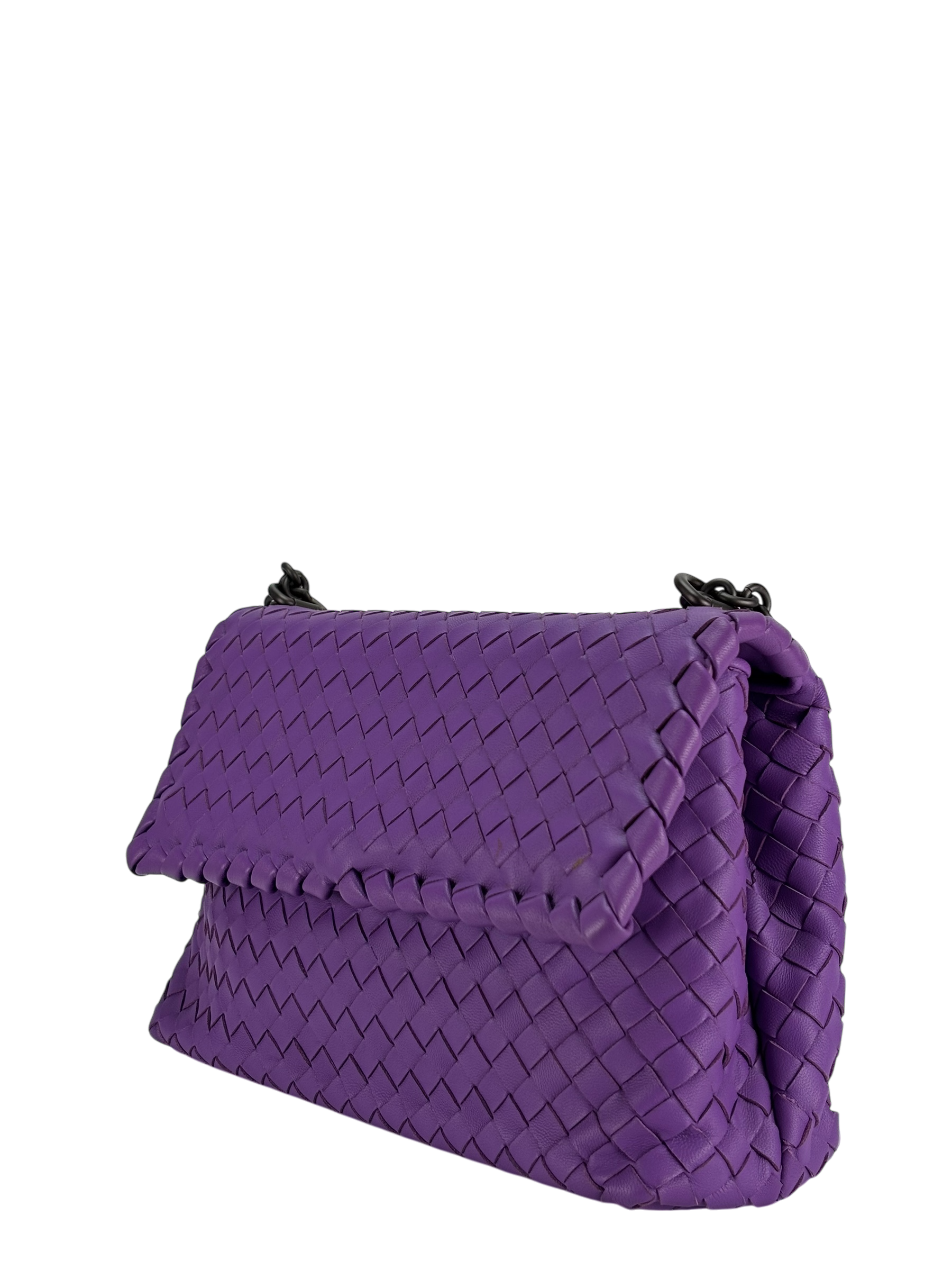 BOTTEGA VENETA - Purple Lambskin Intrecciato Leather Shoulder Bag