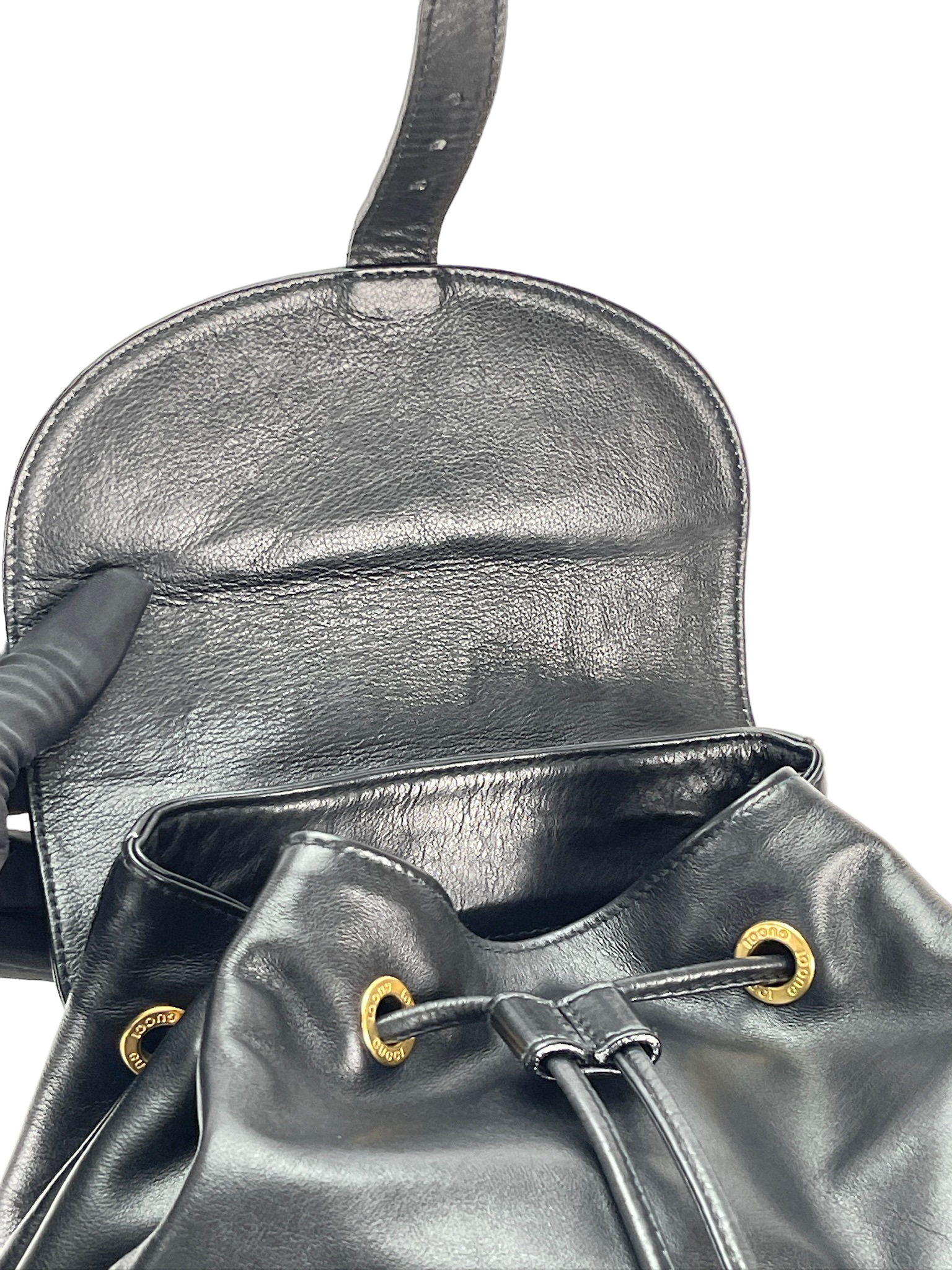 GUCCI - Black Bamboo Leather Backpack